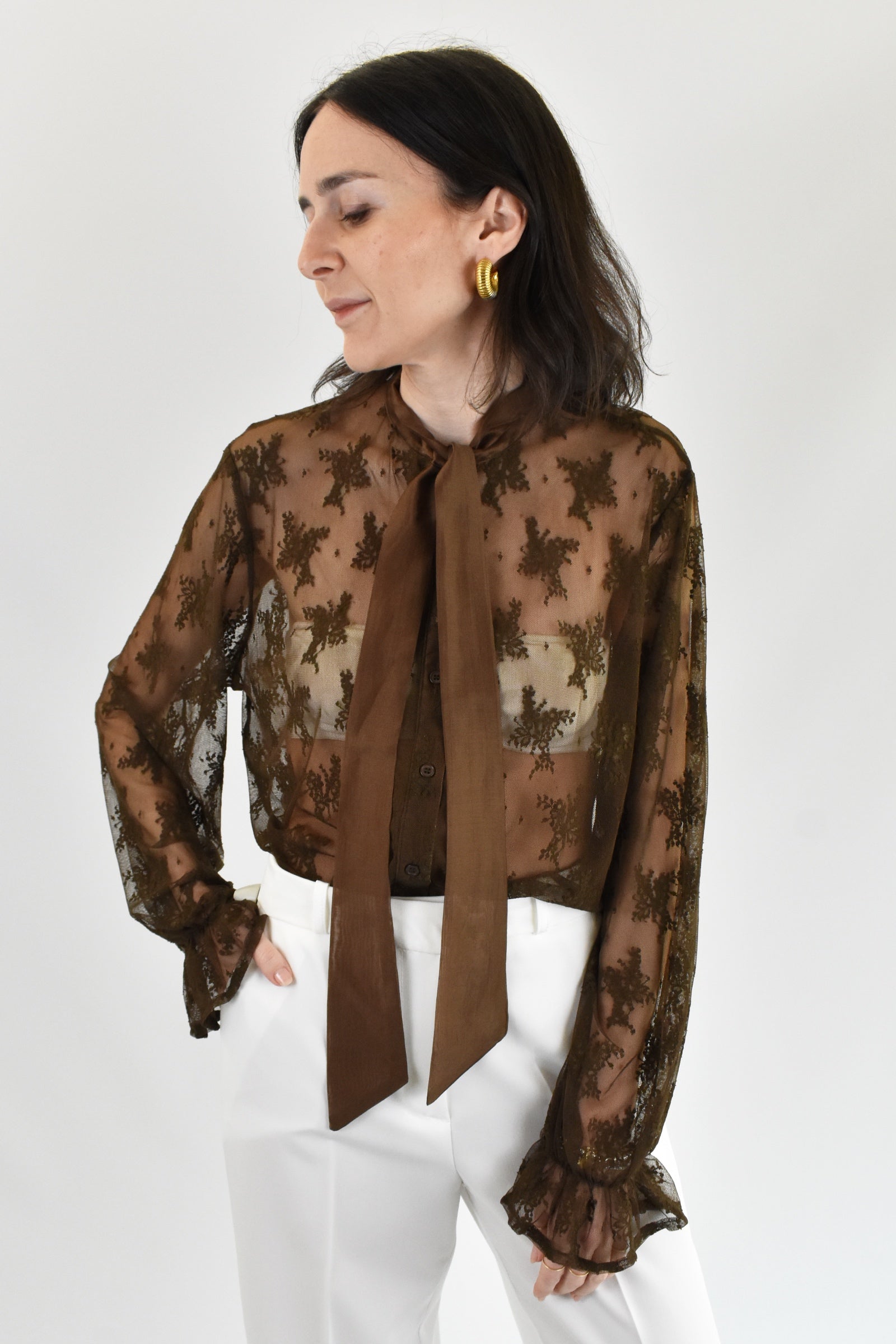 Camicia pizzo con nastro