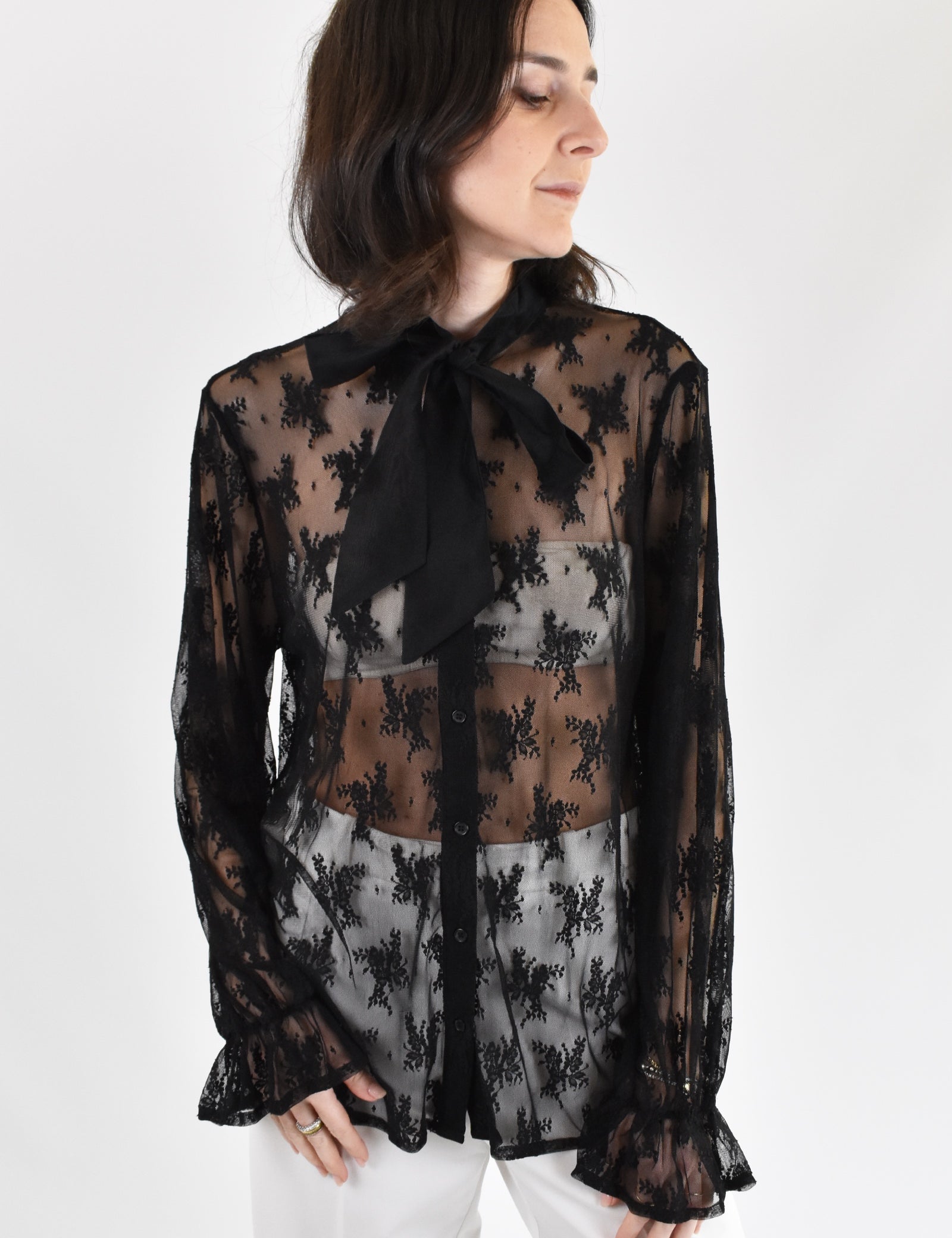 Camicia pizzo con nastro