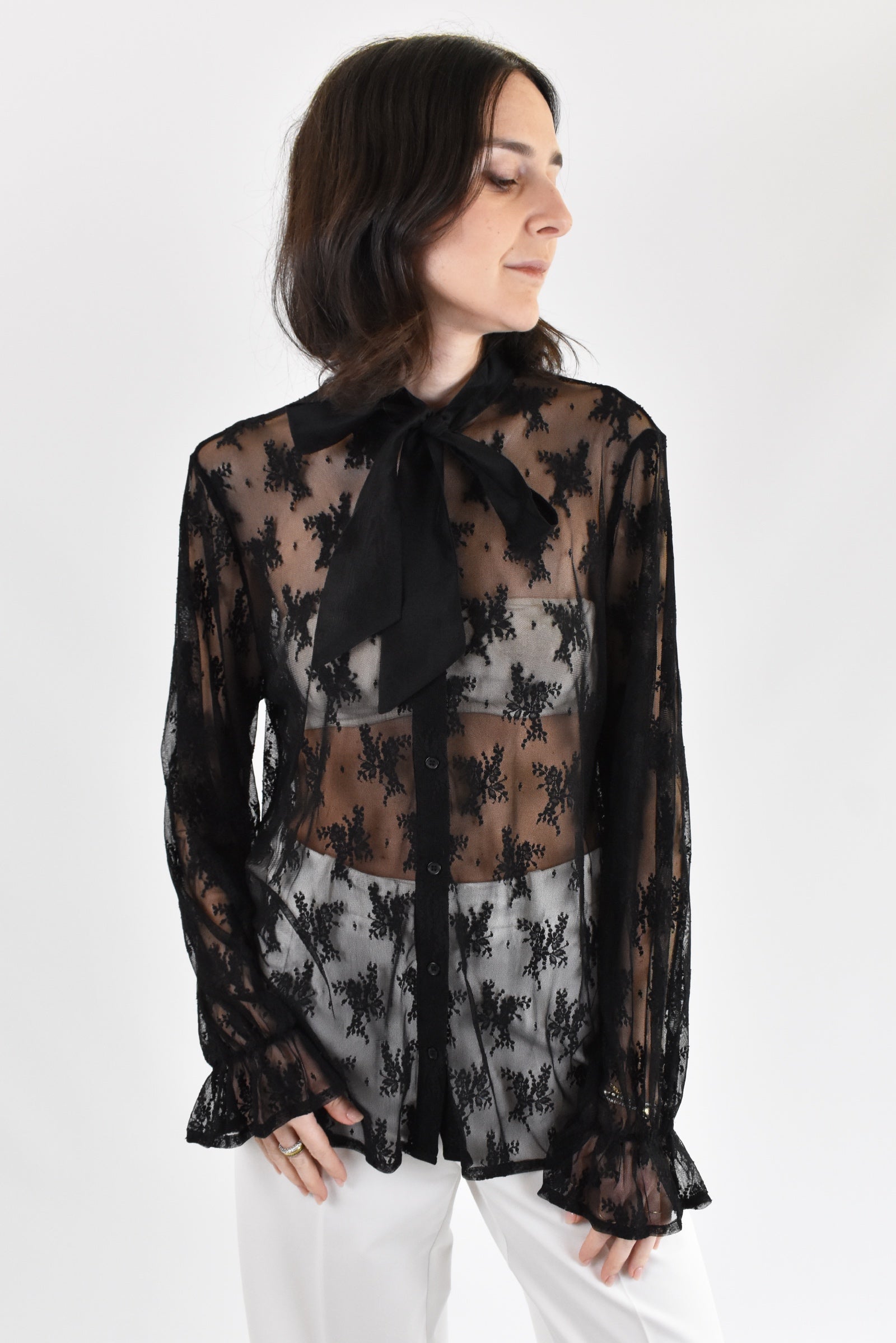 Camicia pizzo con nastro