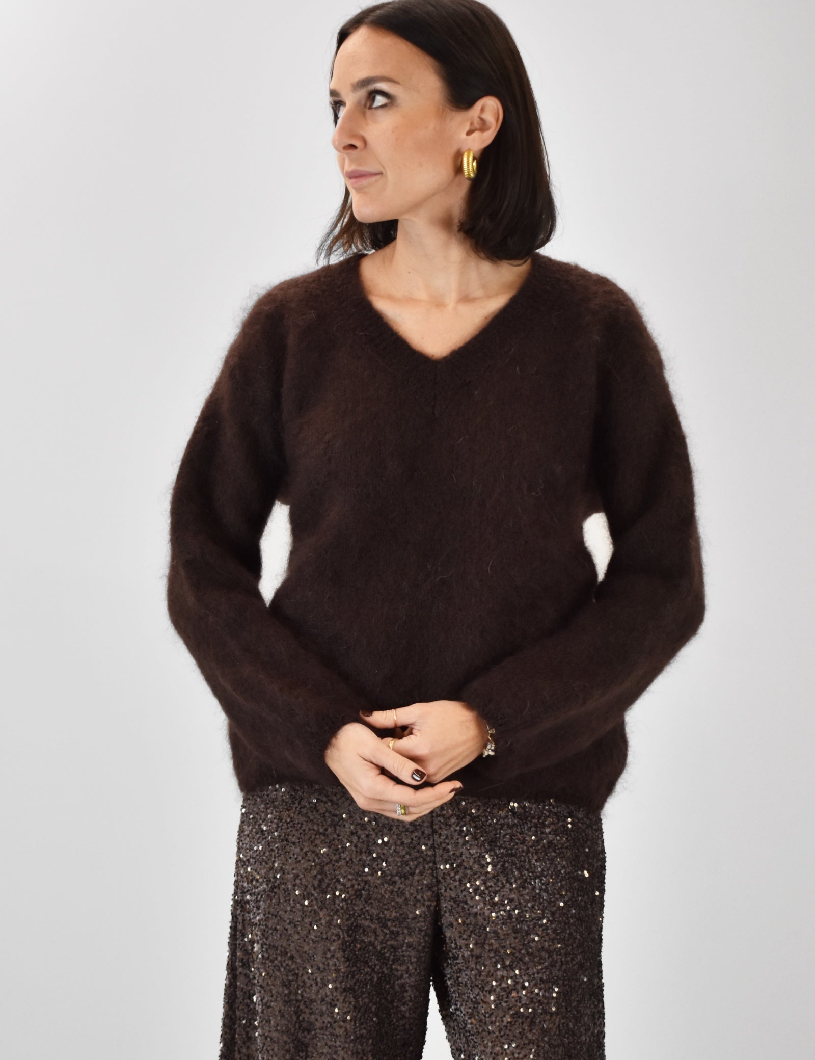 Maglia kid mohair scollo V