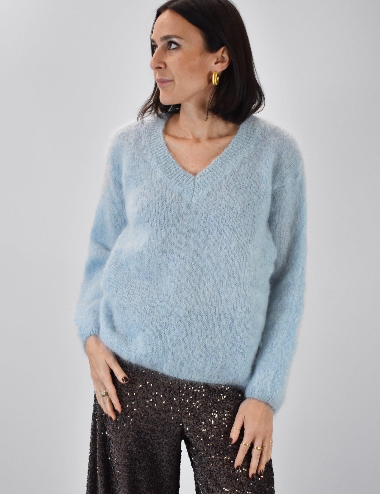 Maglia kid mohair scollo V