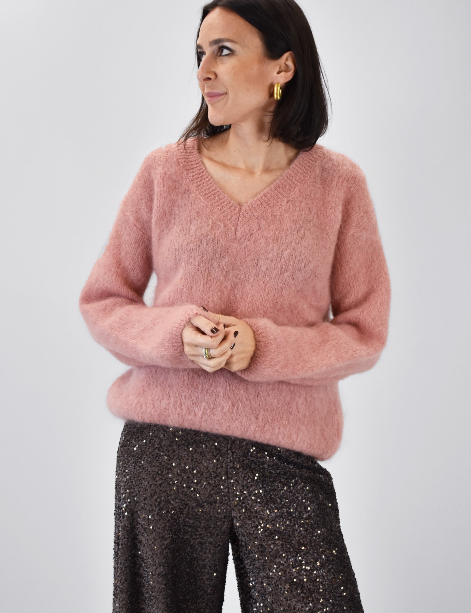 Maglia kid mohair scollo V