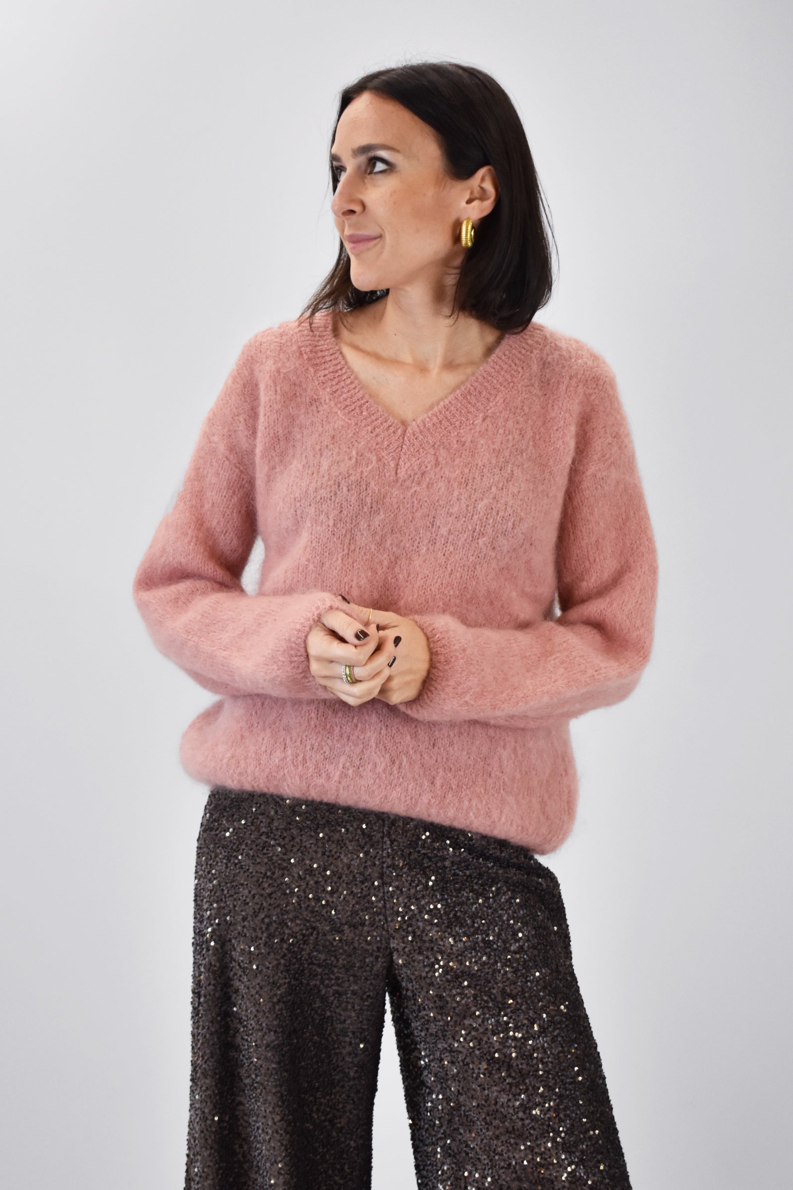 Maglia kid mohair scollo V