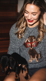 brand Susy Mix, maglia da donna girocollo con intarsio di bassotto con occhiali, articolo 252511