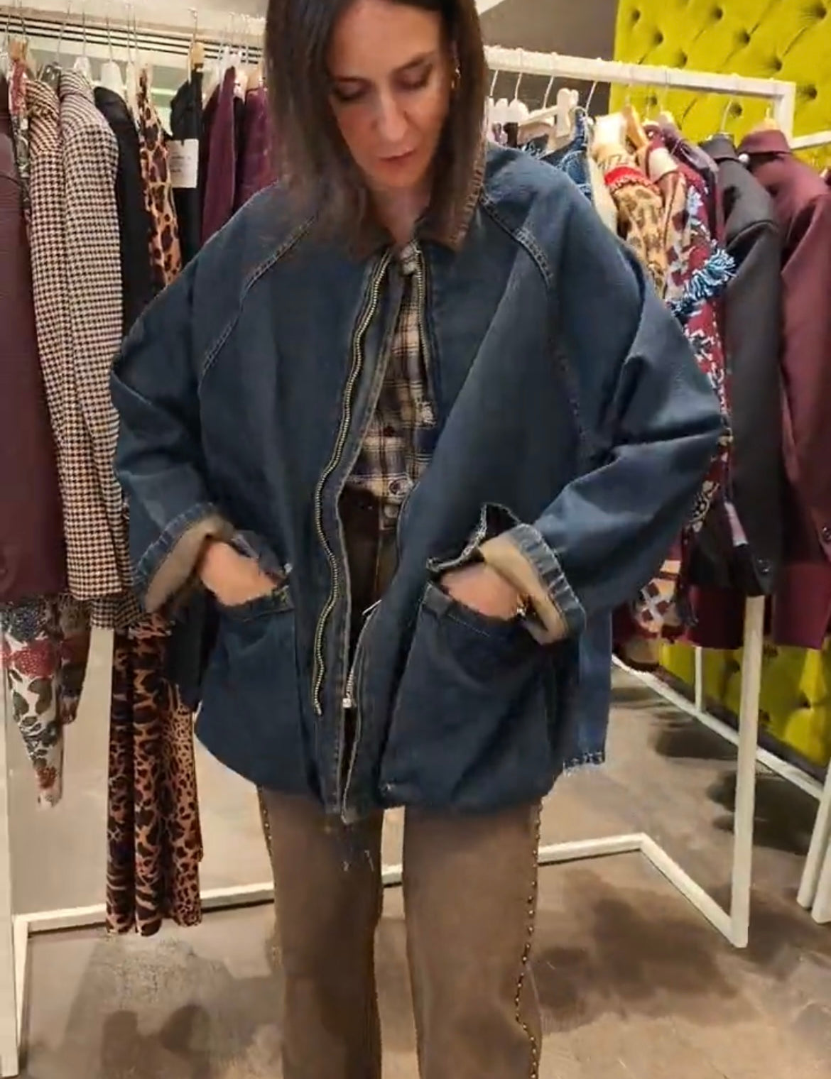 Giubbino jeans collo contrasti