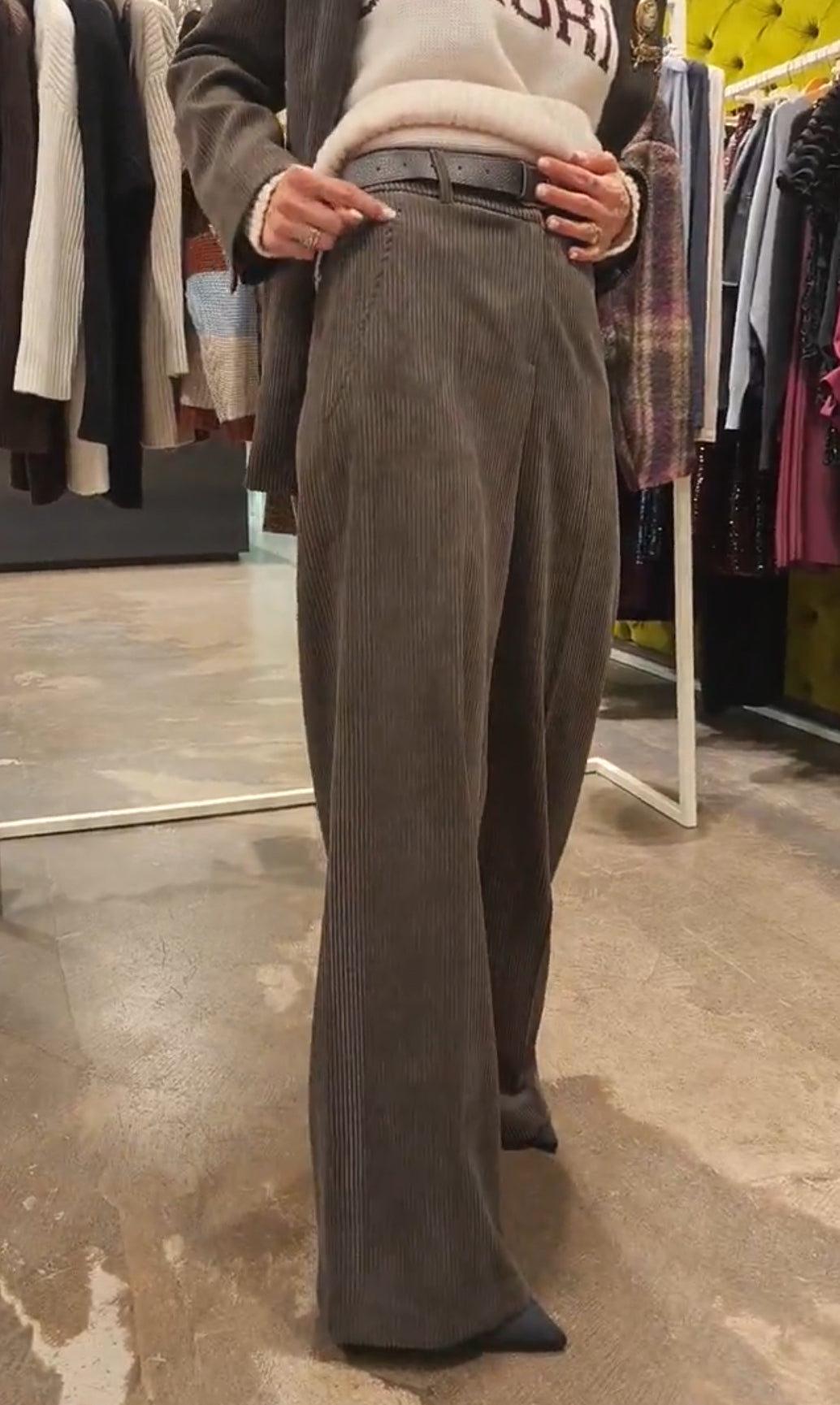 Pantalone velluto con cintura