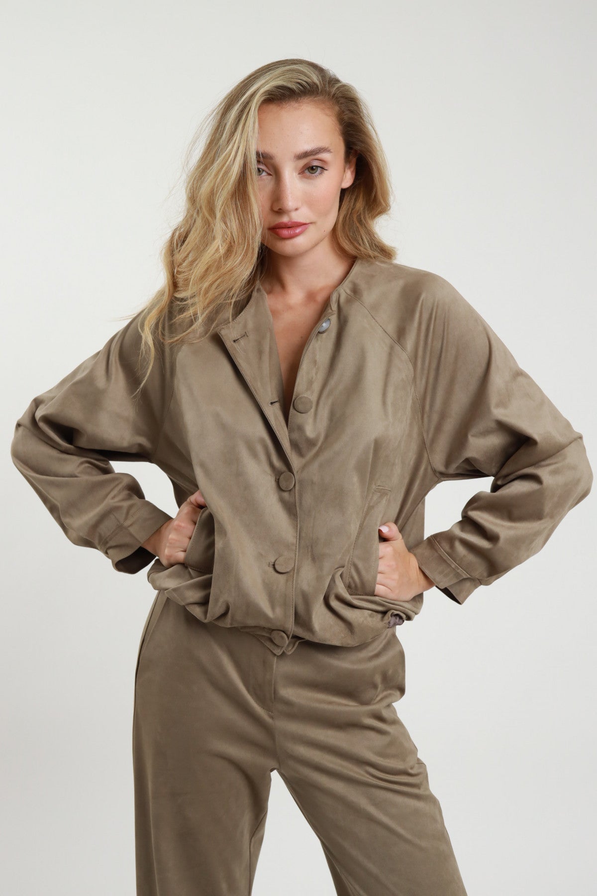 Bomber suede con tasche