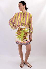 Haveone camicia coreana maxi righe lilla lime CVS-Q422