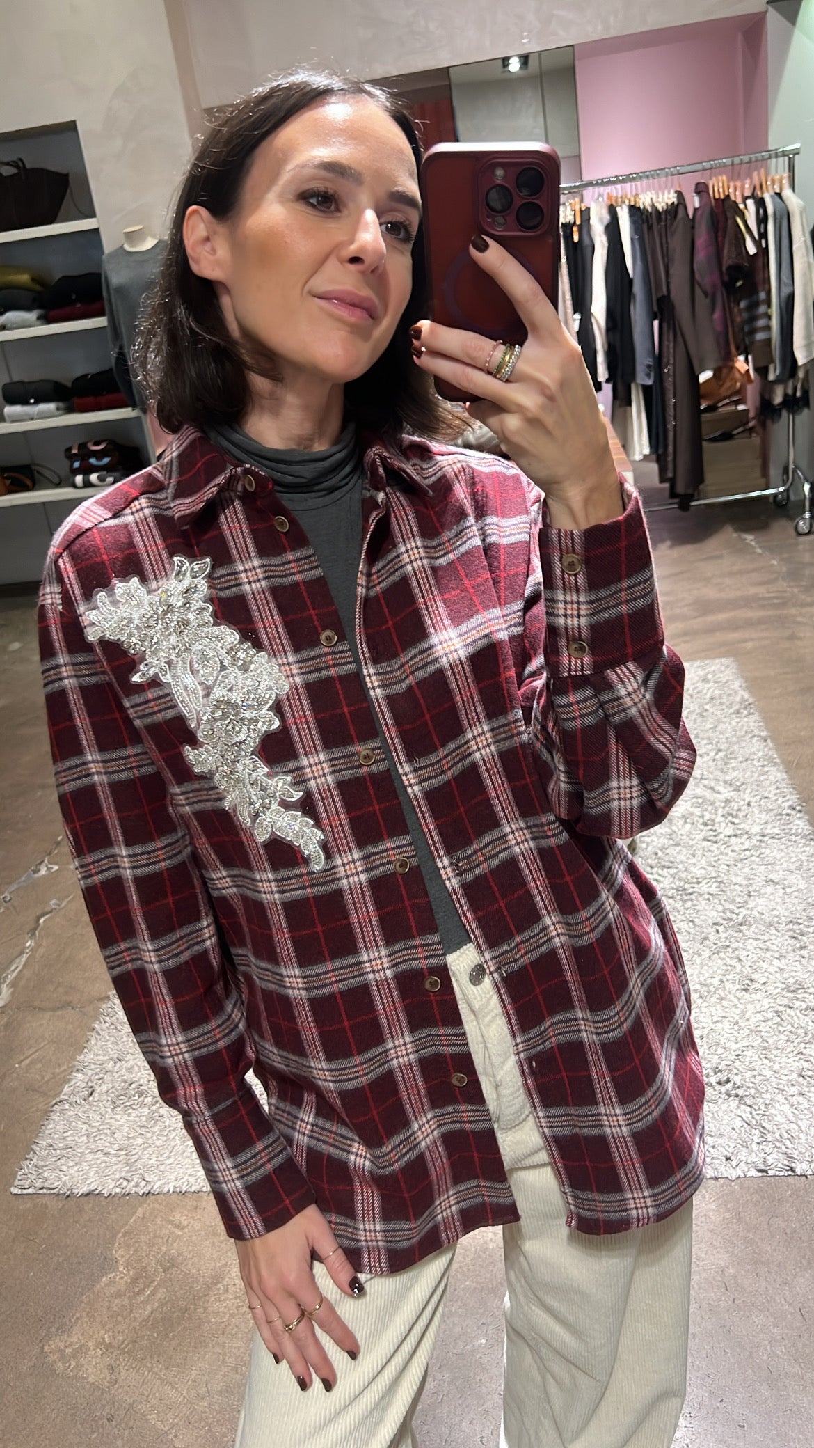 Camicia quadri patch gioiello