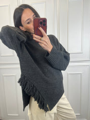 Maglia con spacco e frange laterali, brand HaveOne, articolo MHO-P418, colore antracite