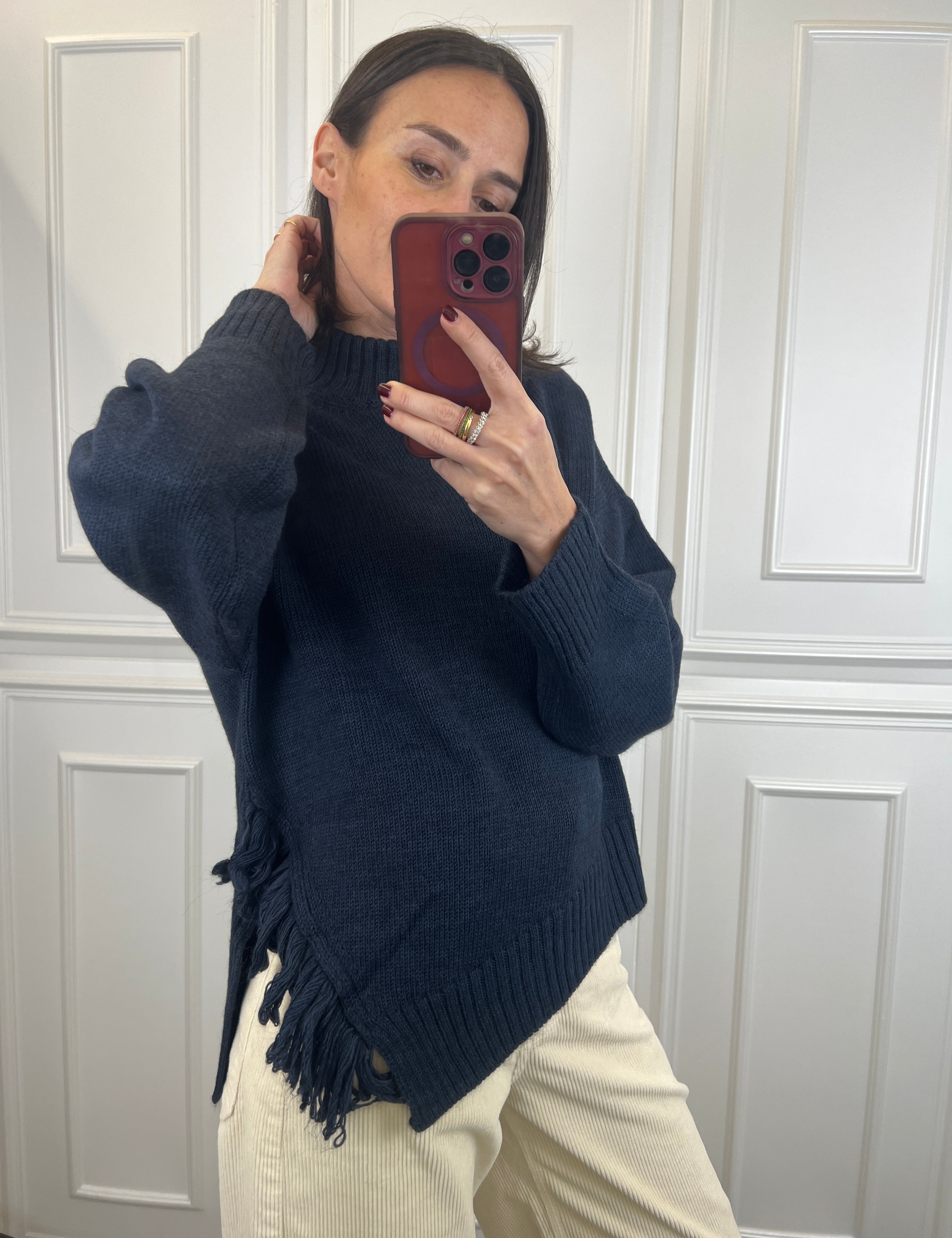 Maglia con spacco e frange laterali, brand HaveOne, articolo MHO-P418, colore blu