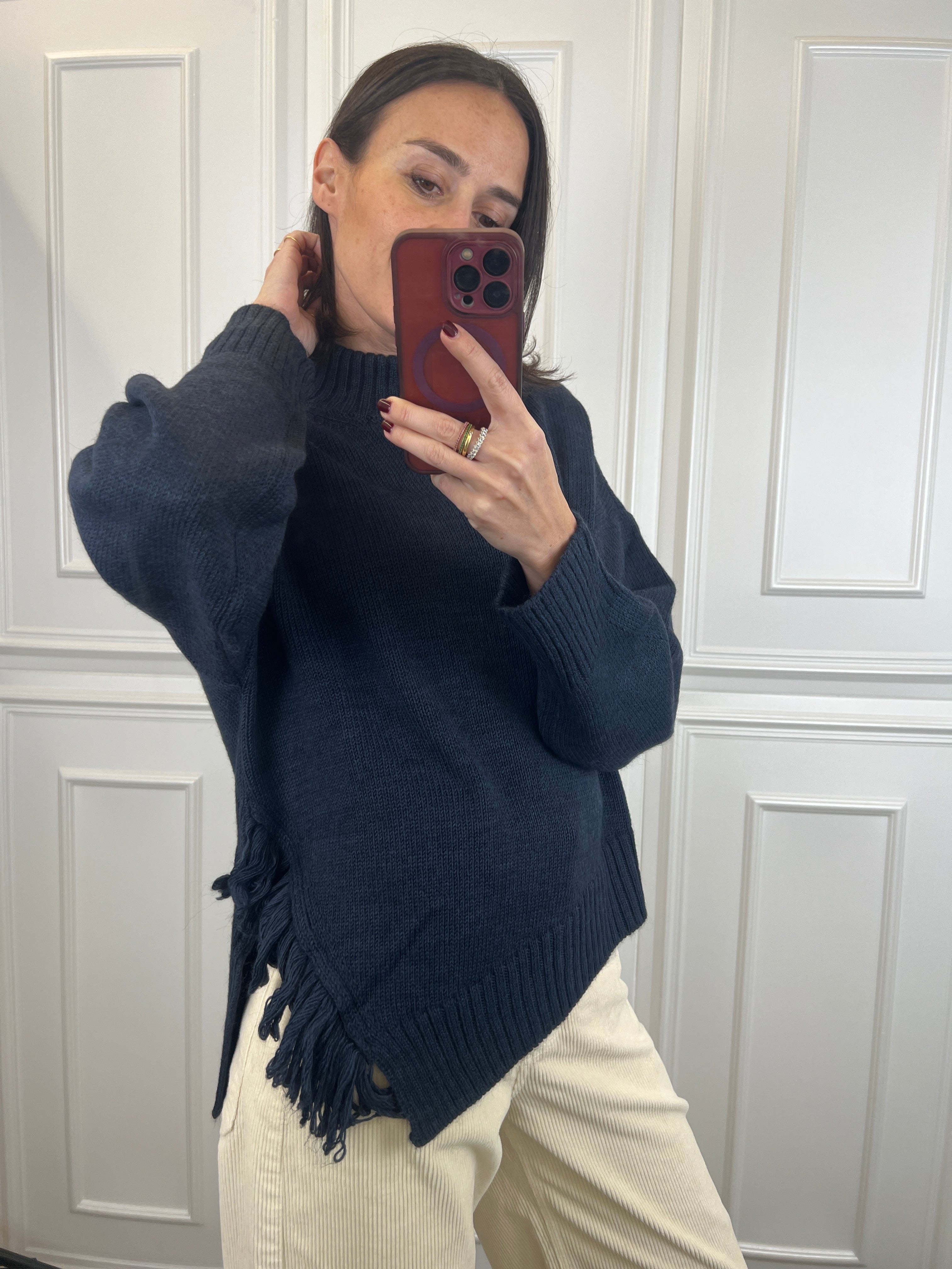 Maglia con spacco e frange laterali, brand HaveOne, articolo MHO-P418, colore blu