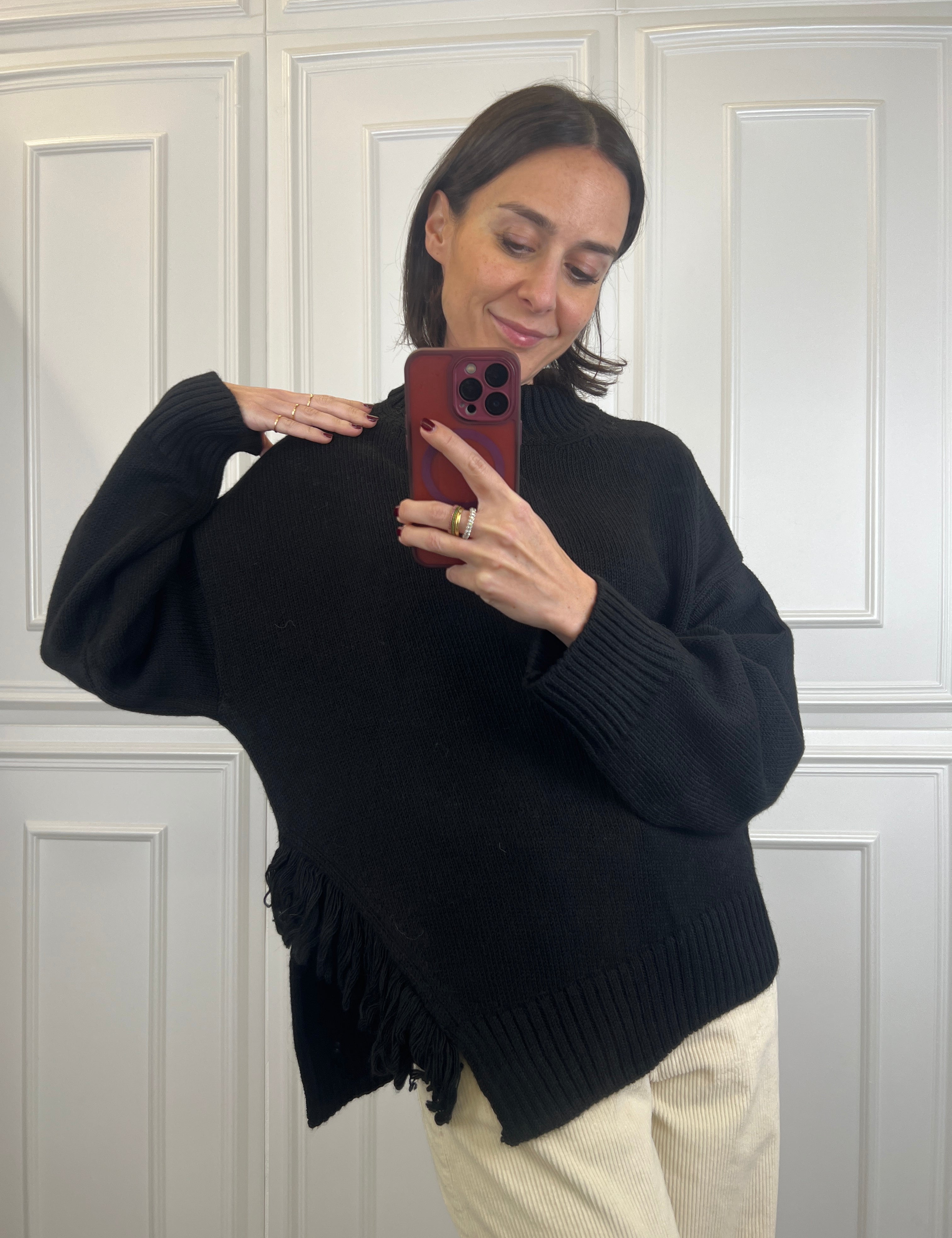 Maglia con spacco e frange laterali, brand HaveOne, articolo MHO-P418, colore nero