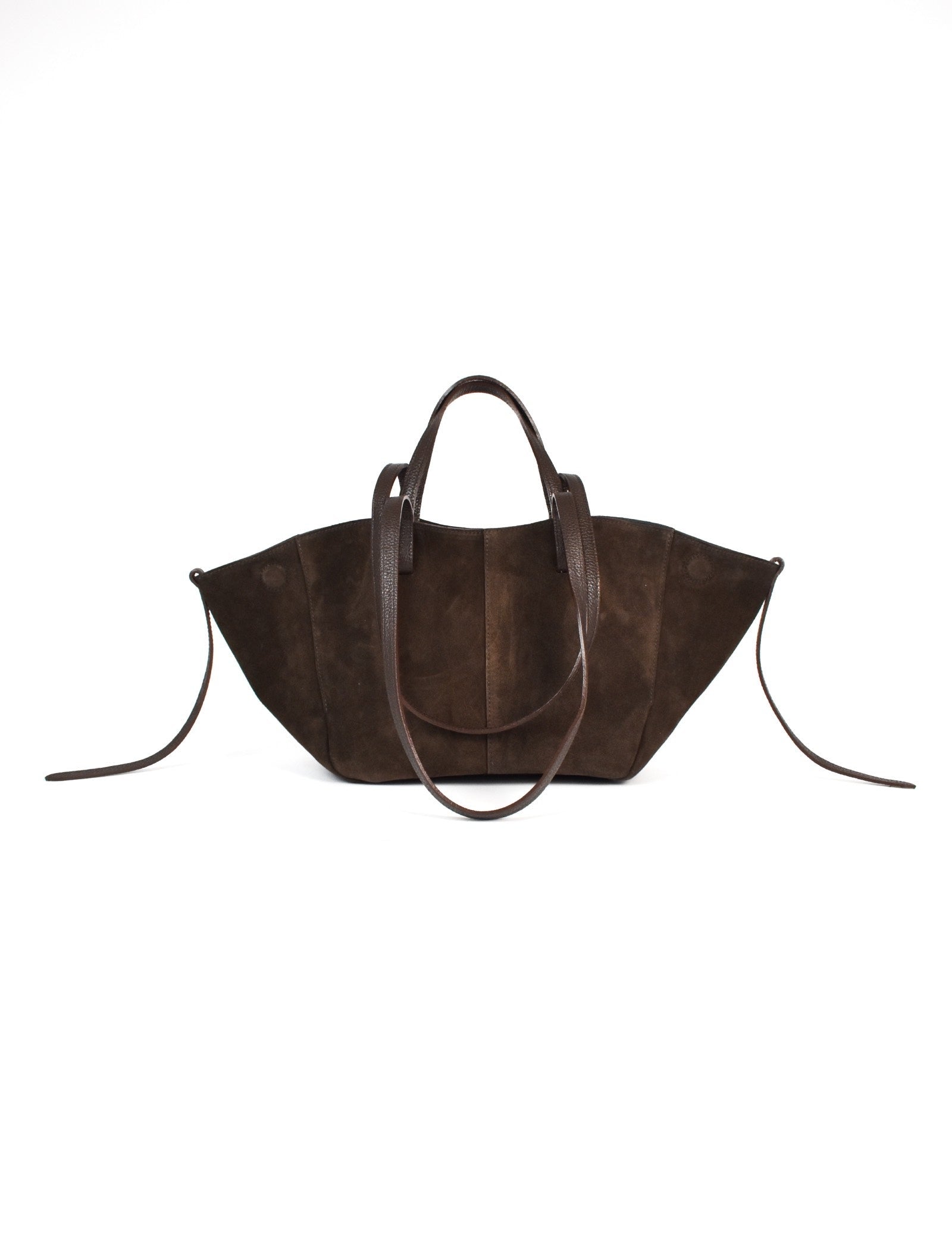 Borsa CAROLINE in pelle scamosciata, colore testa di moro, visione frontale