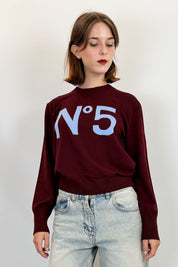 Tensione In maglia a girocollo con scritta N°5 intarsiata, colore bordeaux