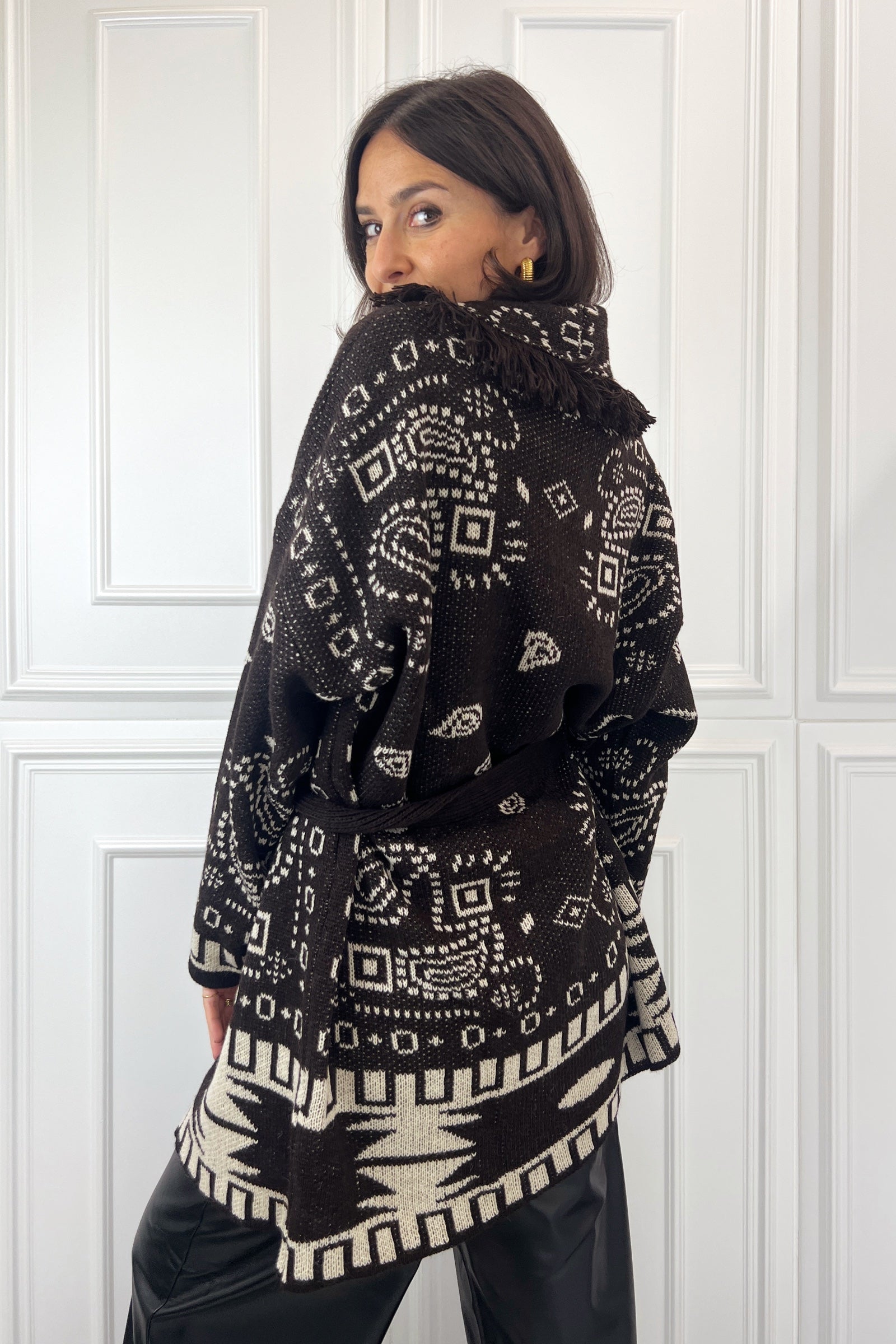 Cardigan jaquard frange