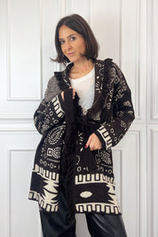 Cardigan jaquard frange