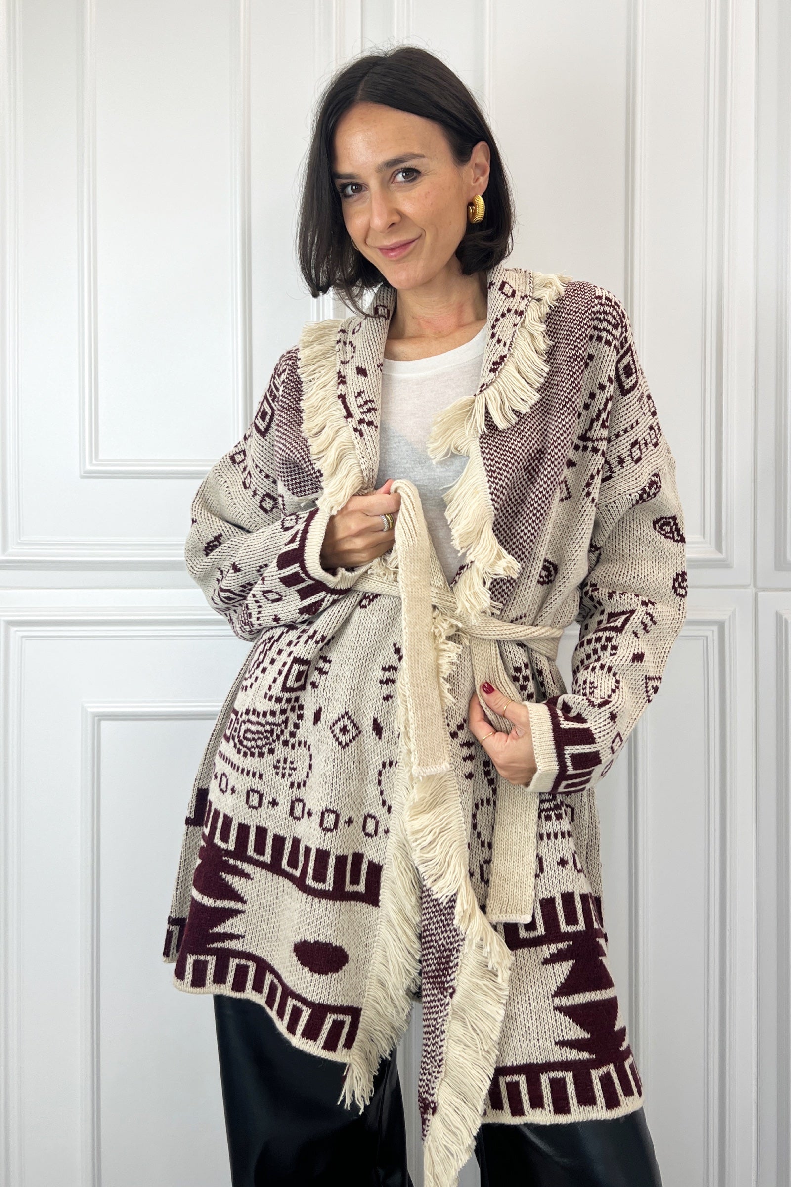 Cardigan jaquard frange