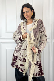 Cardigan jaquard frange