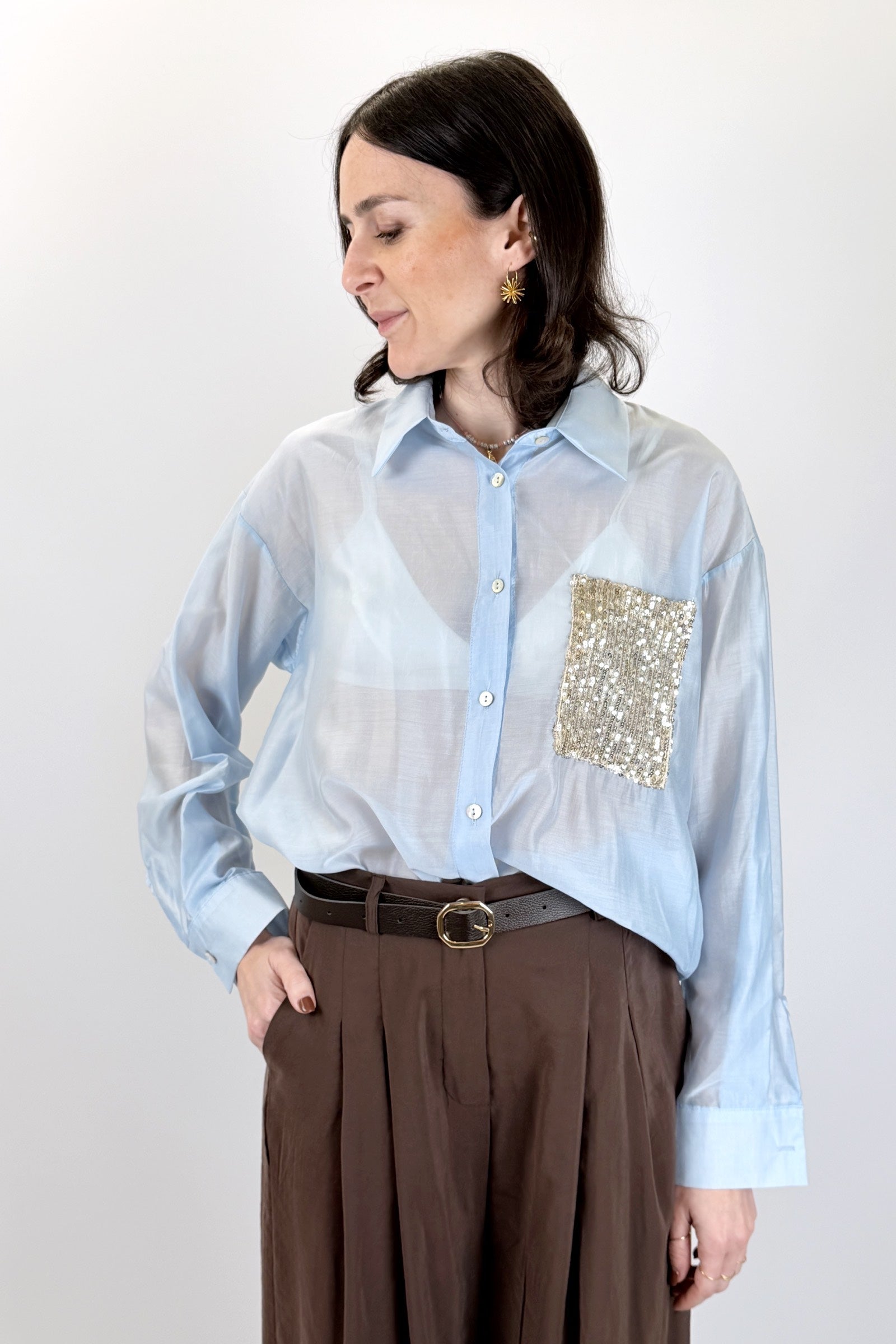Camicia tasca paillettes