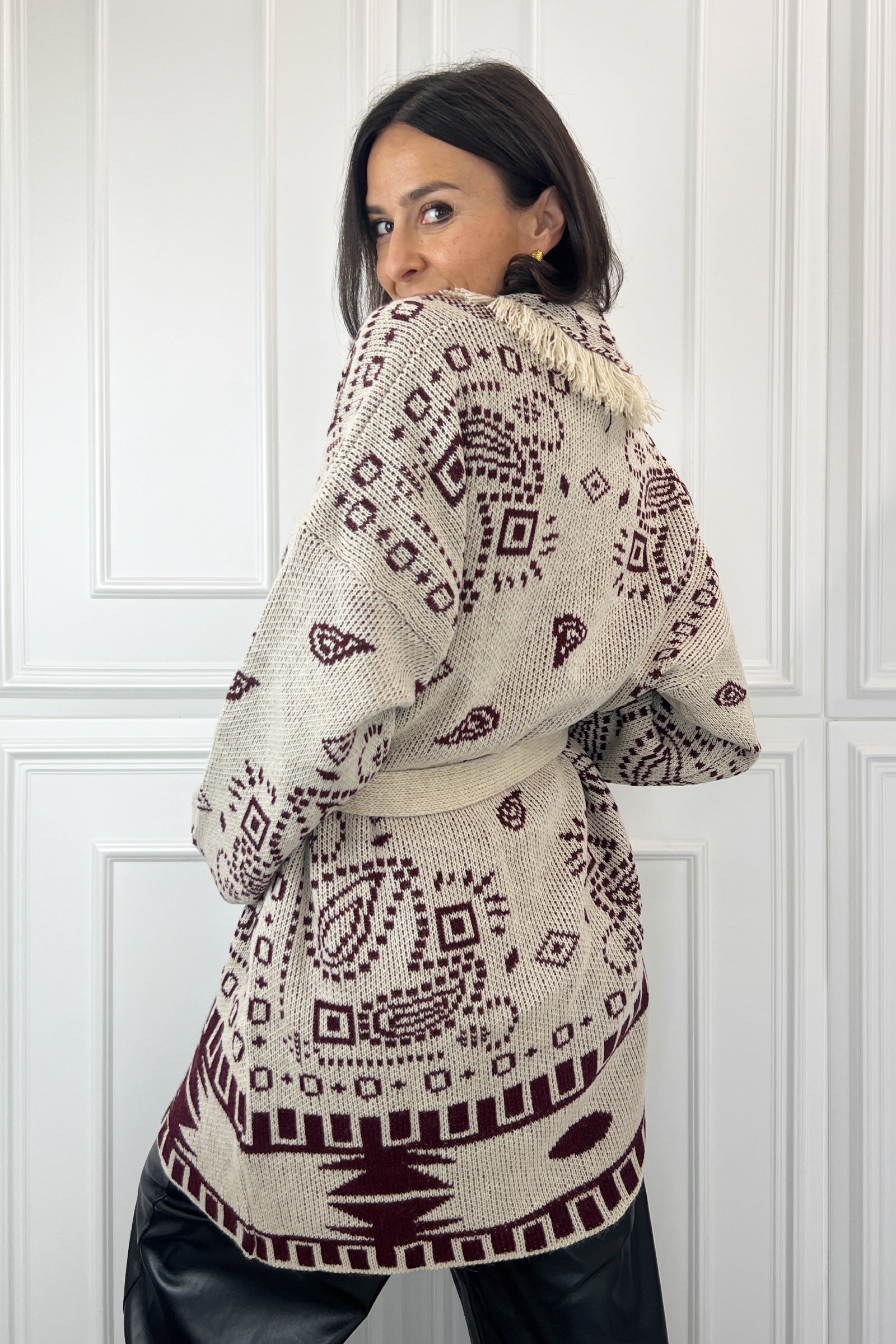 Cardigan jaquard frange