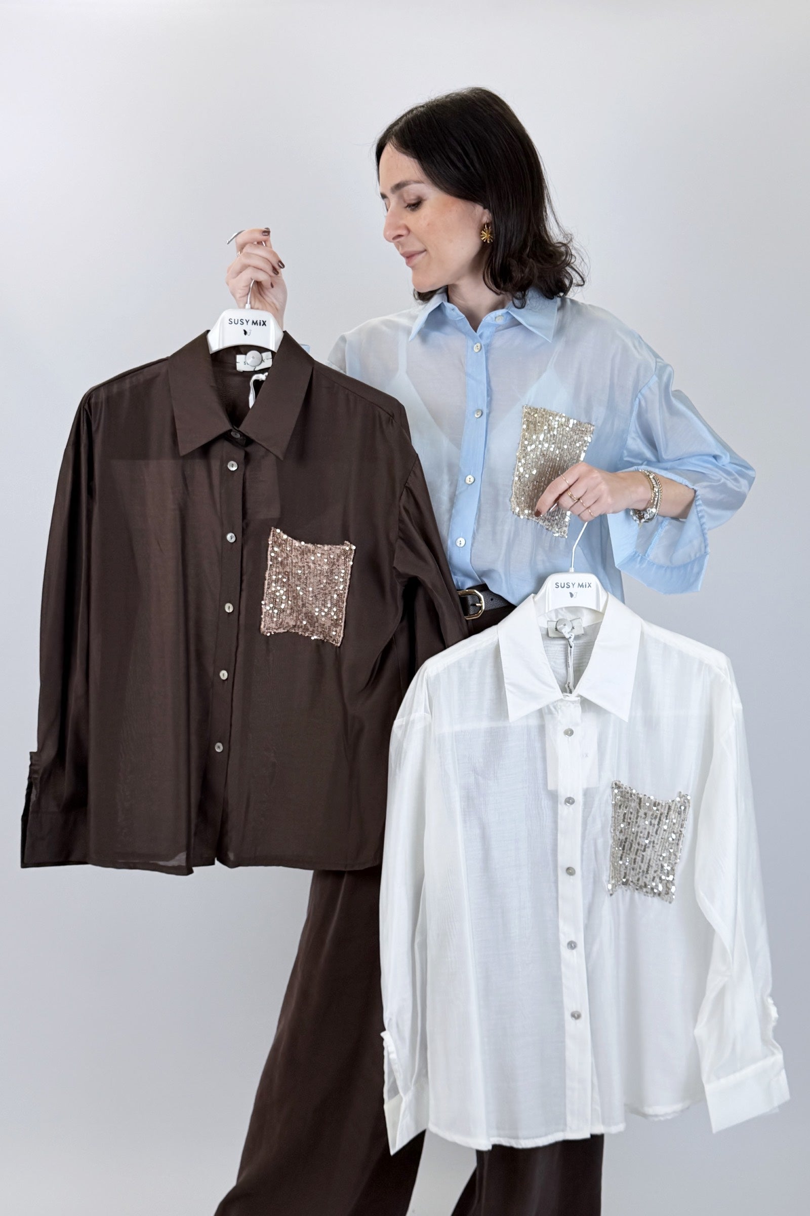 Camicia tasca paillettes