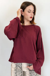 HaveOne t-shirt in cotone con manica a campana, colore porto 