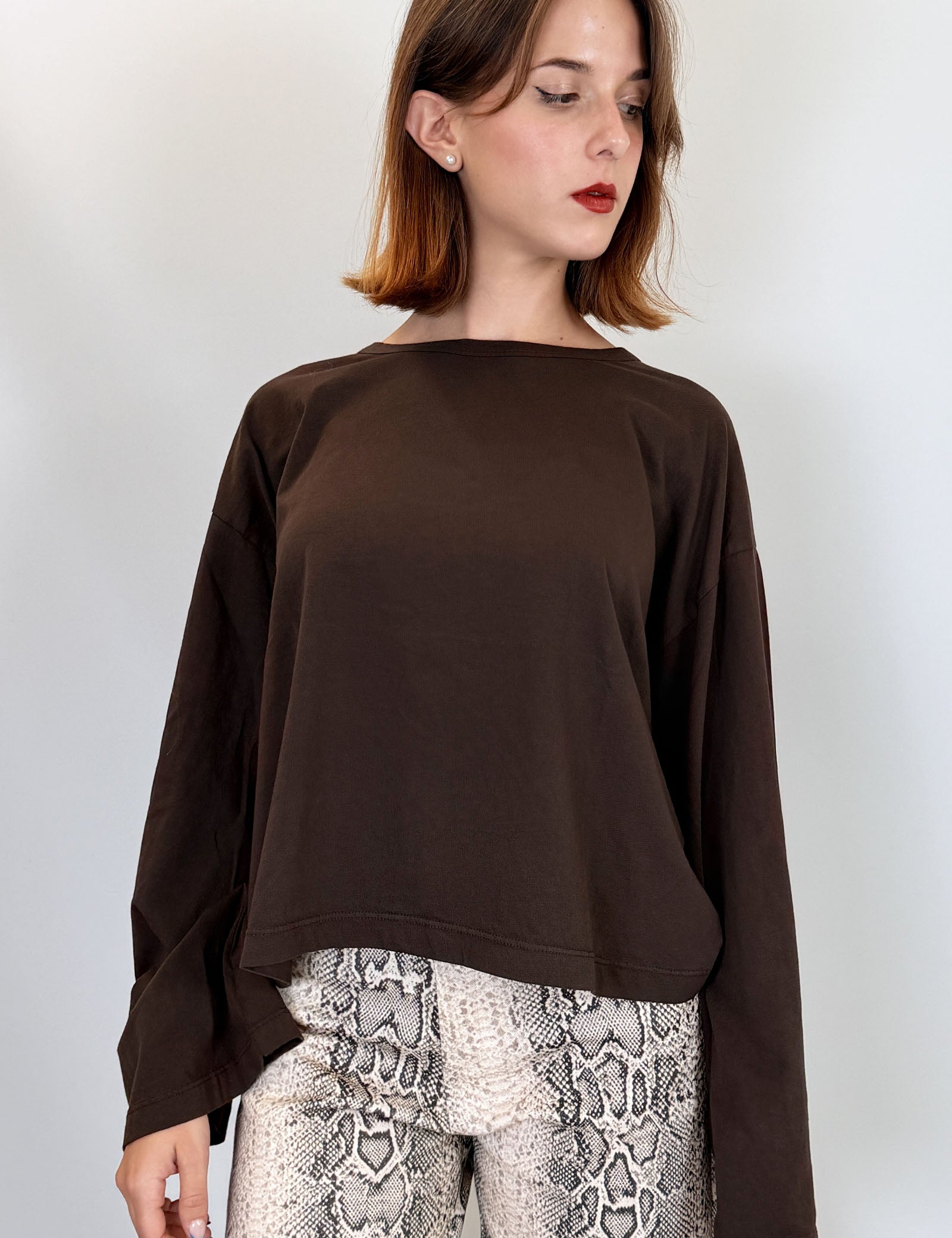HaveOne t-shirt in cotone con manica a campana, colore moro
