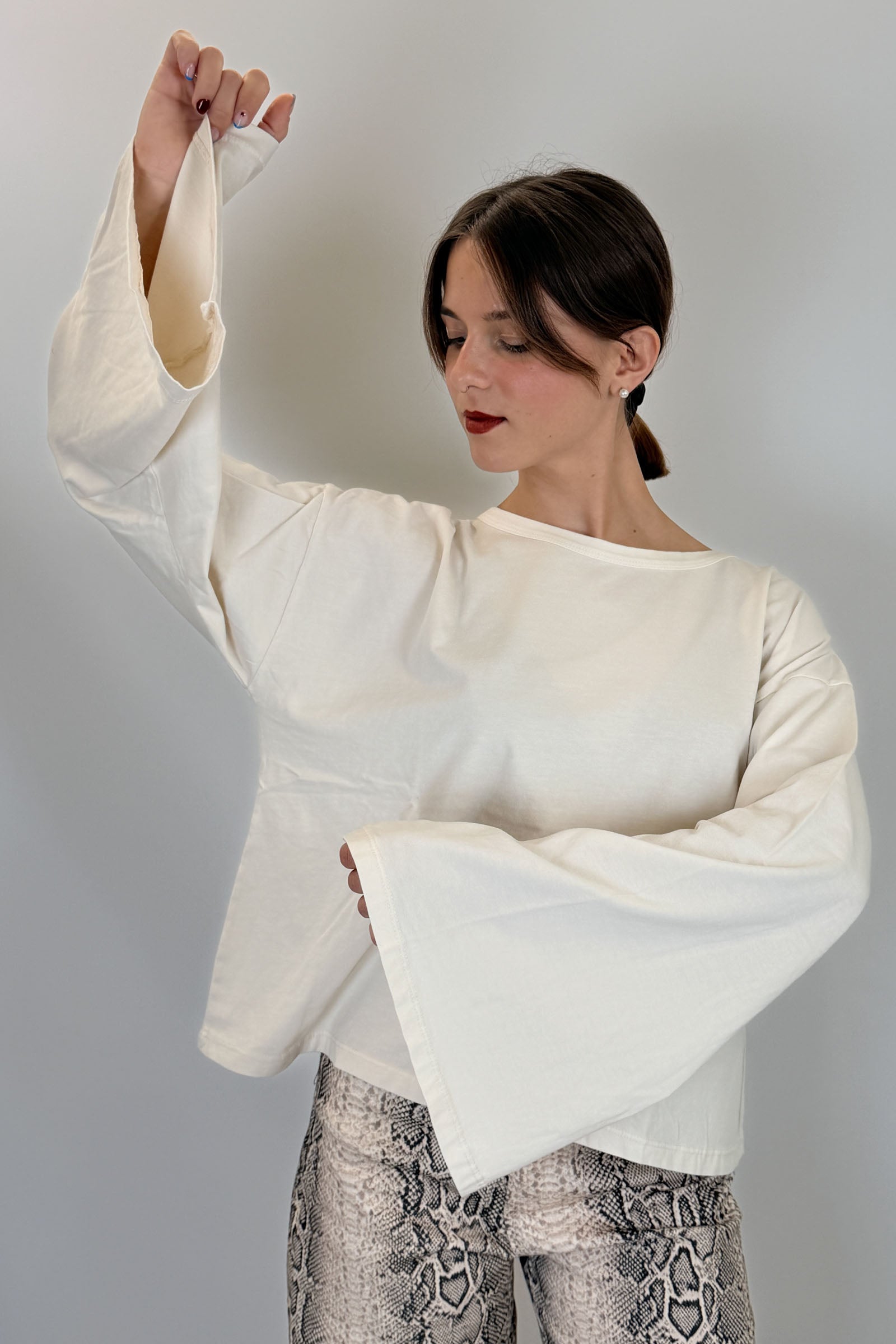 HaveOne t-shirt in cotone con manica a campana, colore burro