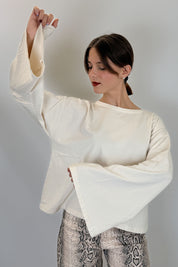 HaveOne t-shirt in cotone con manica a campana, colore burro