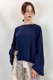 HaveOne t-shirt in cotone con manica a campana, colore blu