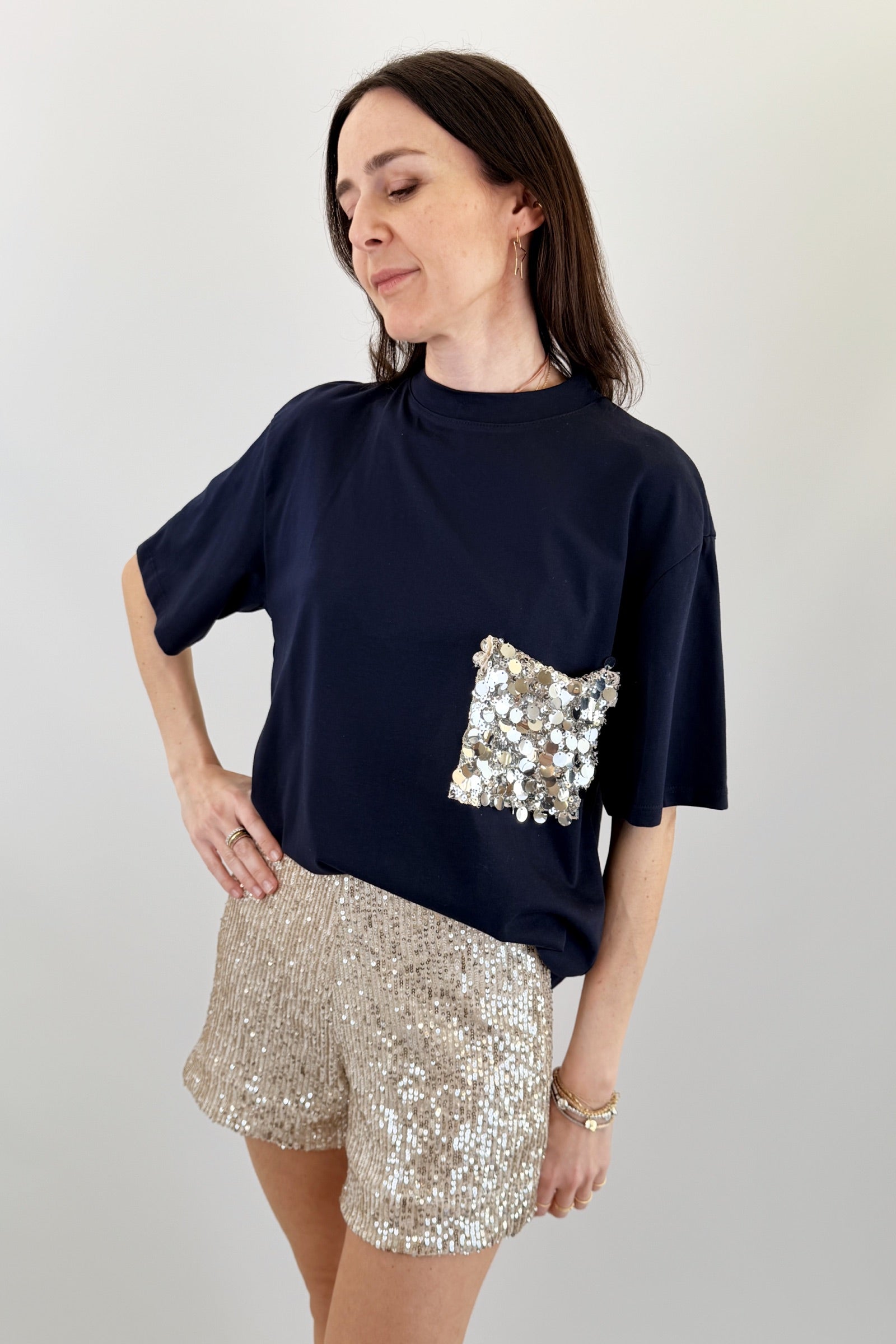 T-shirt tasca paillettes