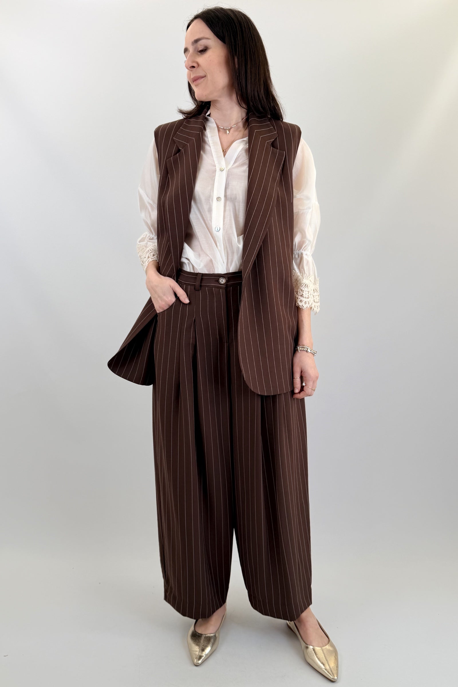 Pantalone ampio gessato
