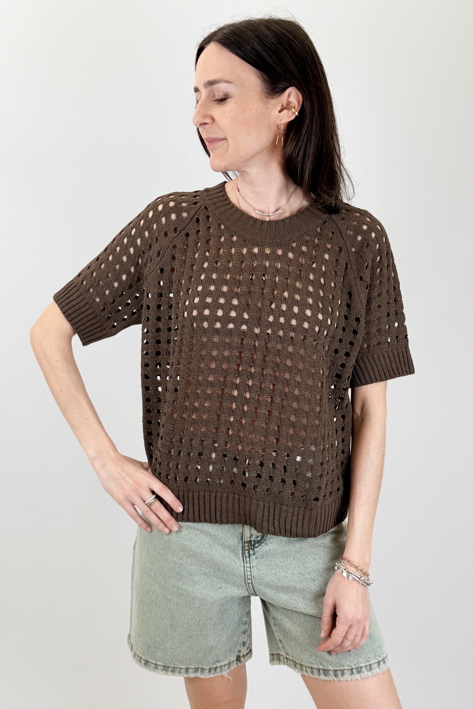 Maglia traforata mezza manica