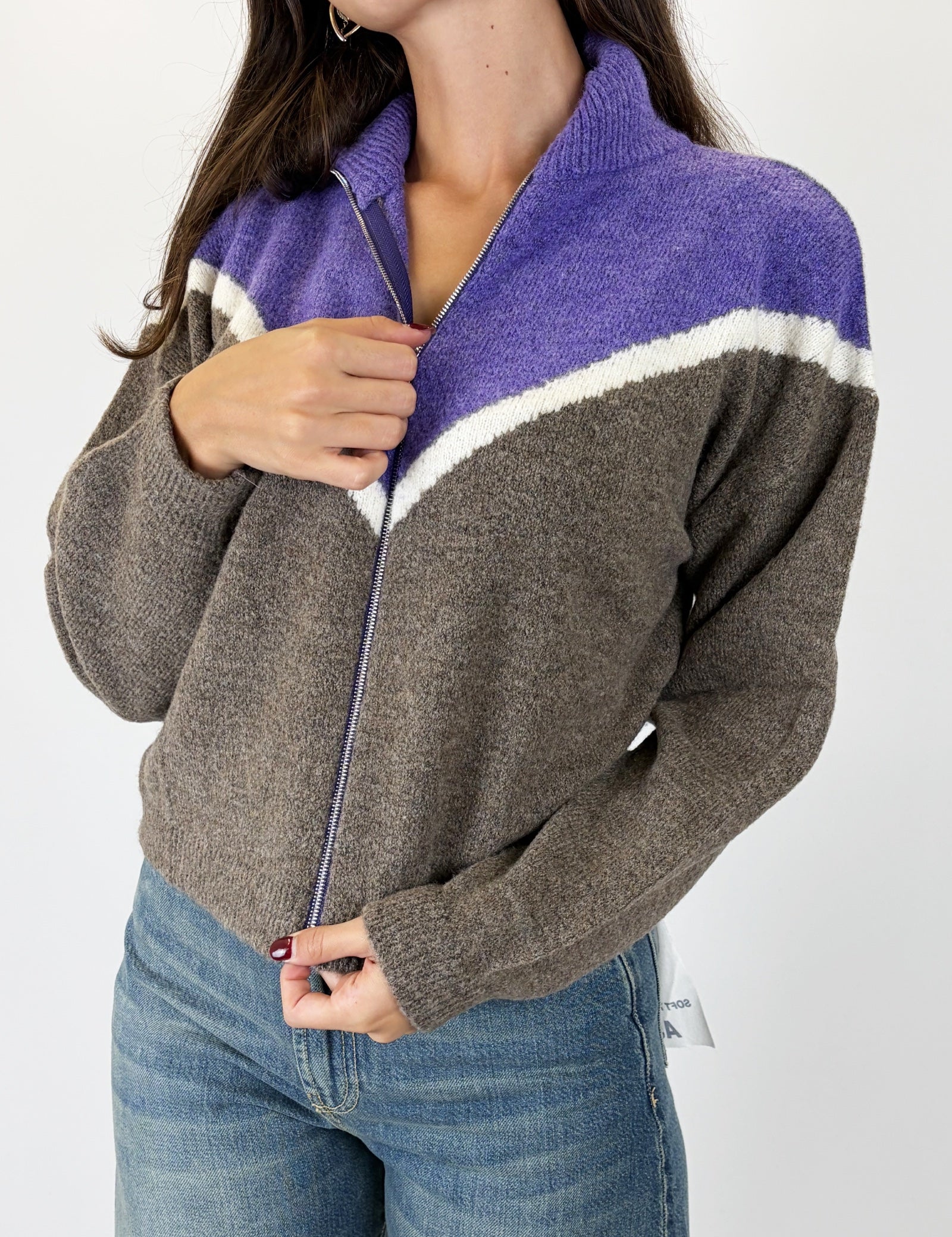 Maglia zip bicolor