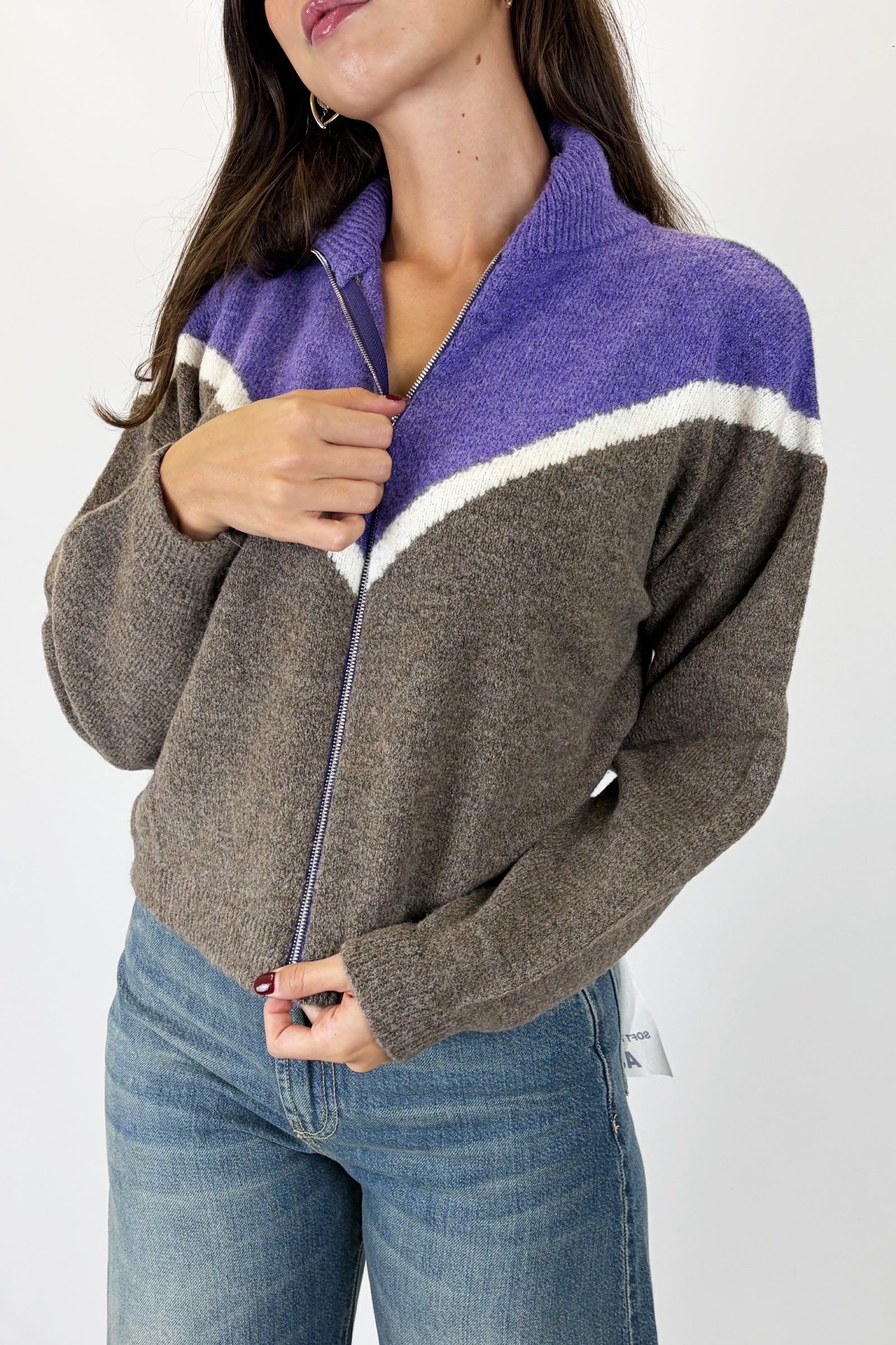 Maglia zip bicolor