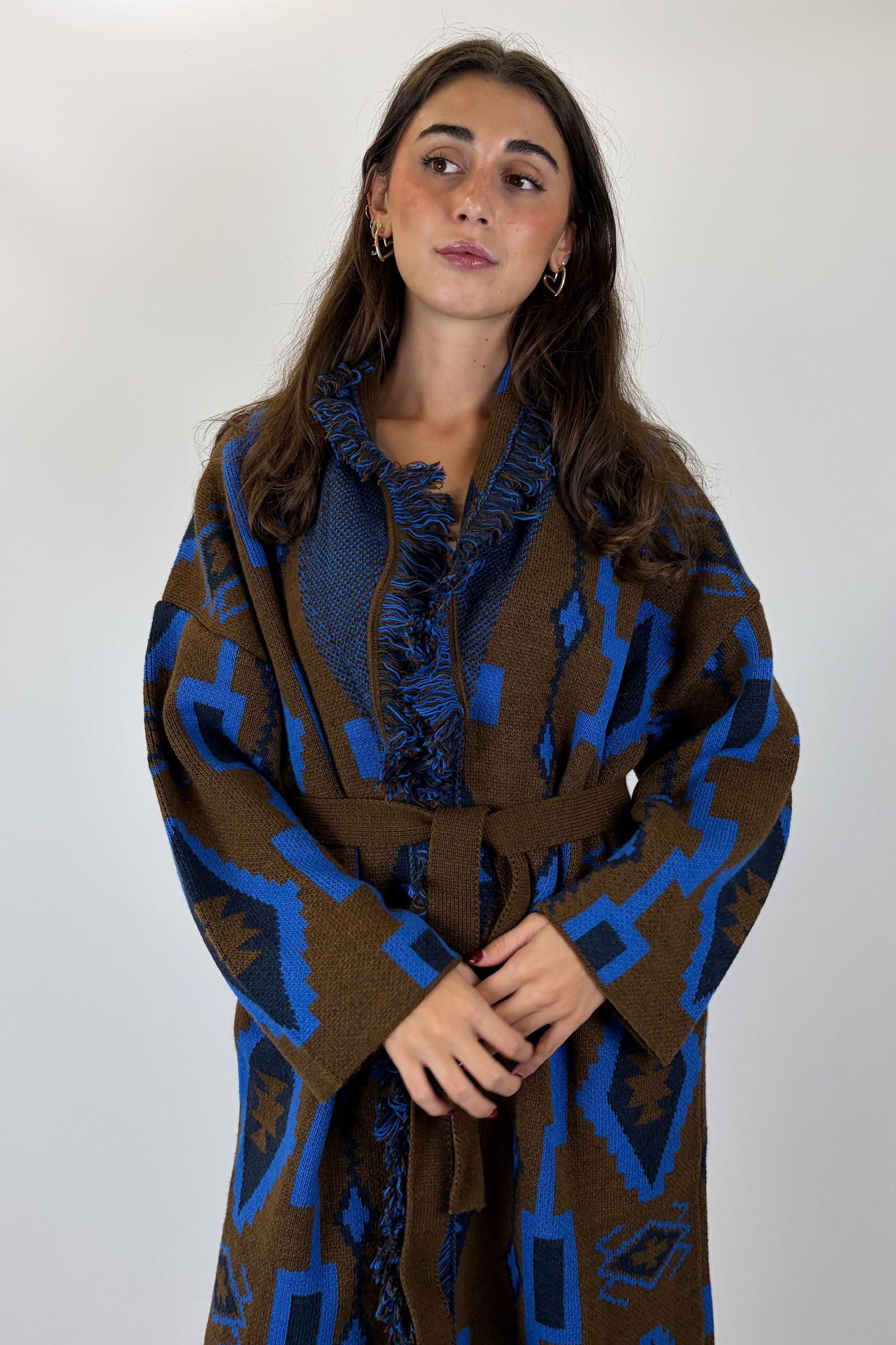 Cardigan lungo etnico cintura