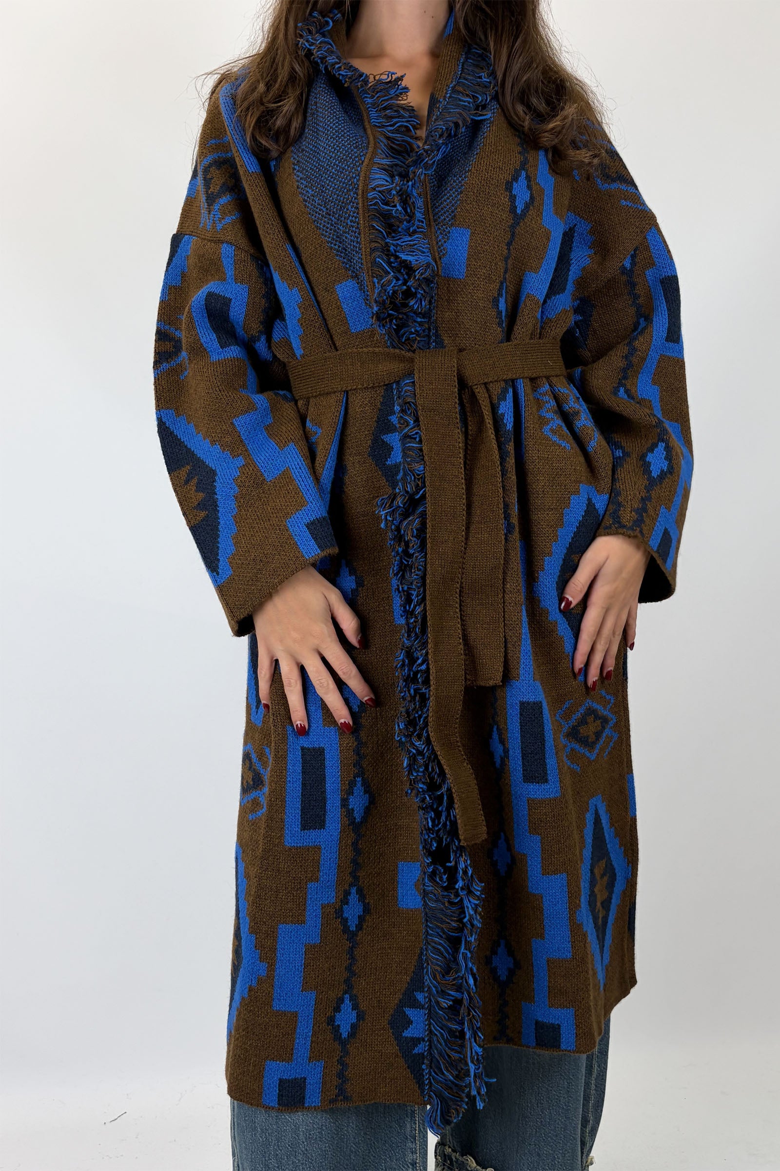 Cardigan lungo etnico cintura