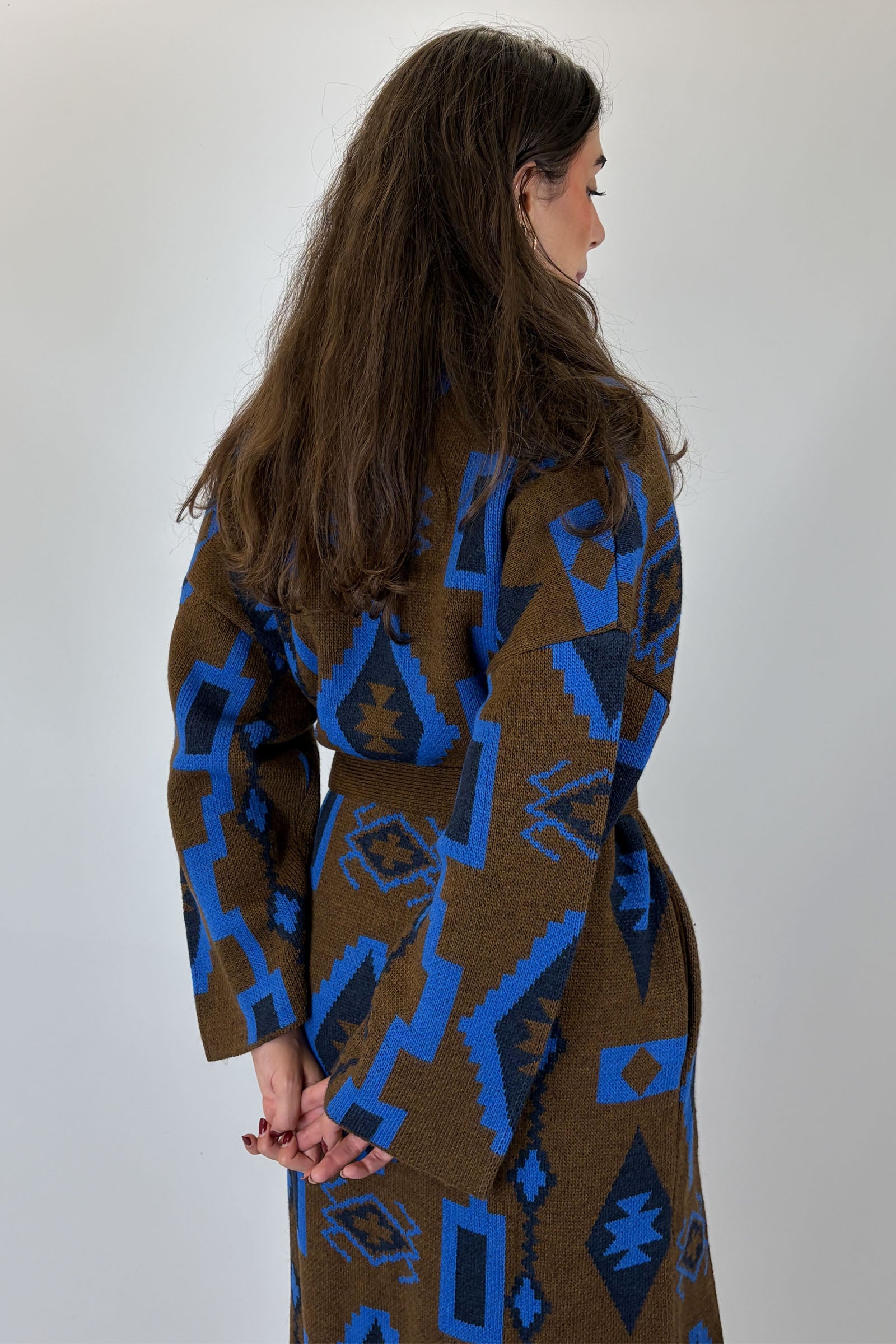 Cardigan lungo etnico cintura