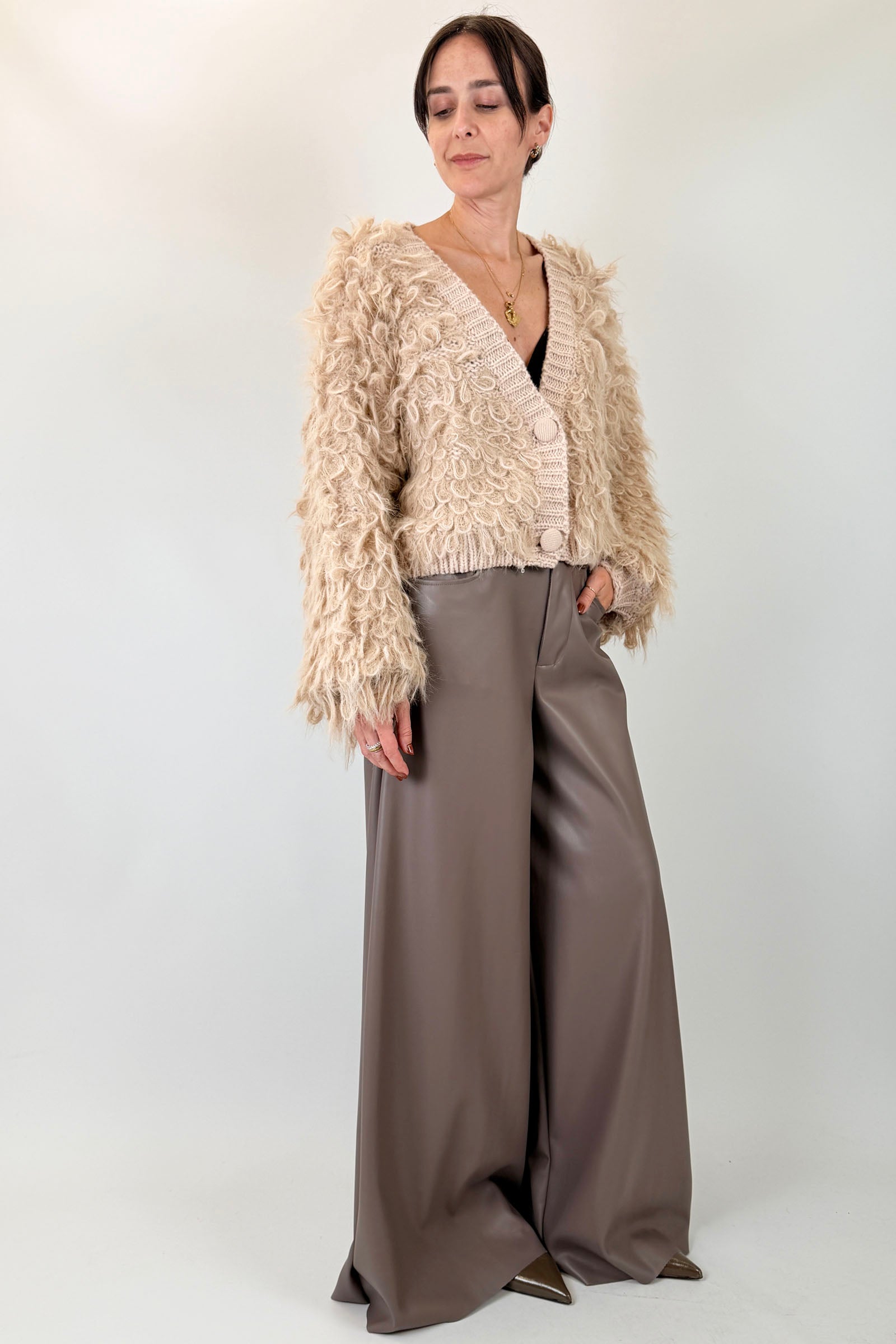 Pantalone a palazzo ecopelle