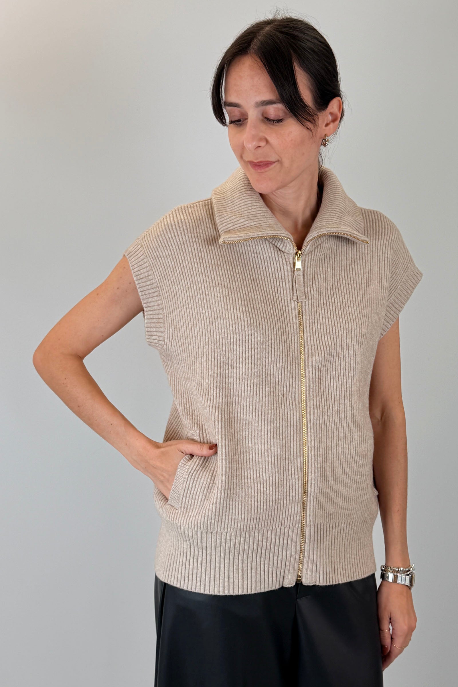 Gilet collo polo con zip