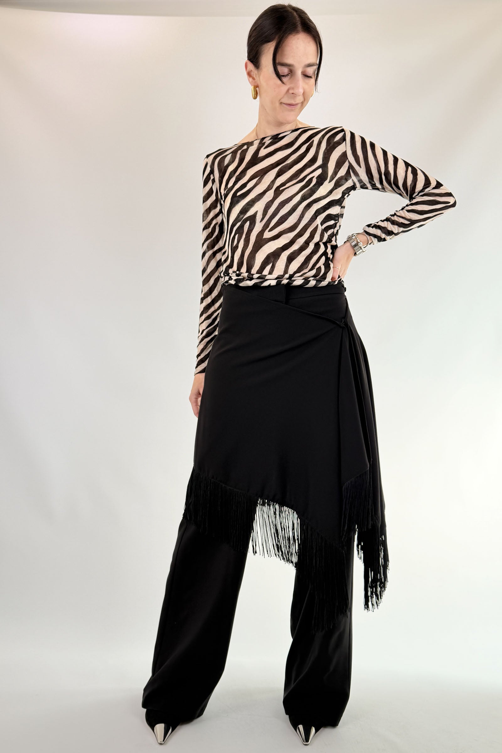 Pantalone con pareo frange
