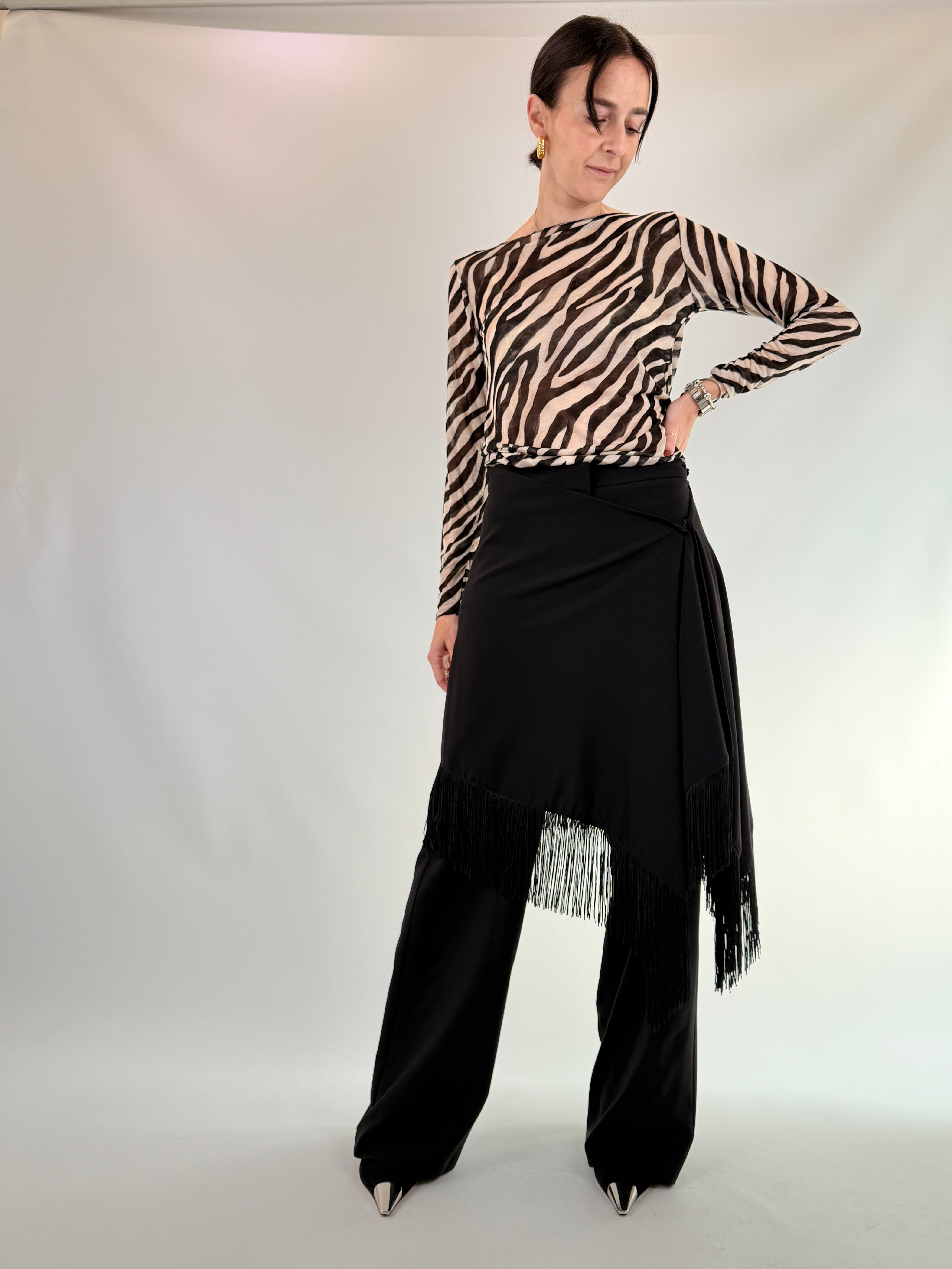 Pantalone con pareo frange