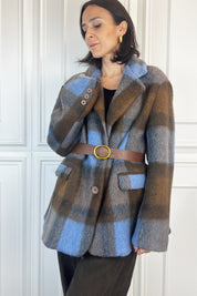 foto indossata di cappottino a quadri di Vicolo celeste e marrone