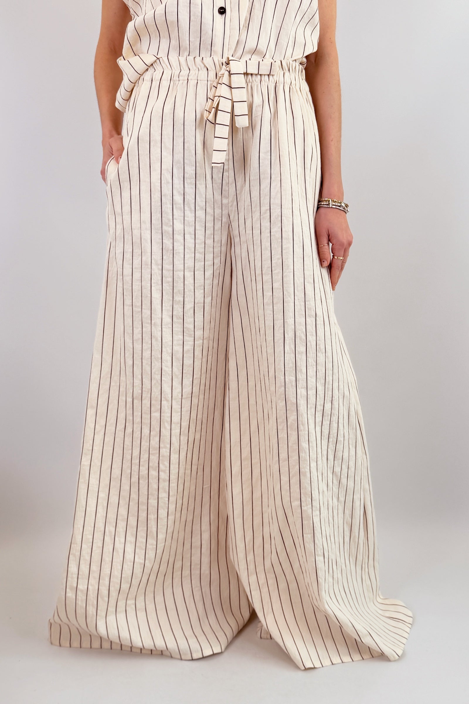 Pantalone gessato con coulisse
