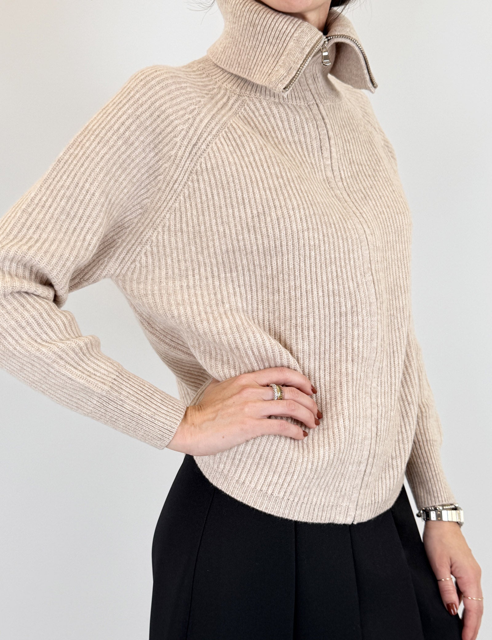 Giacca zip 100% lana