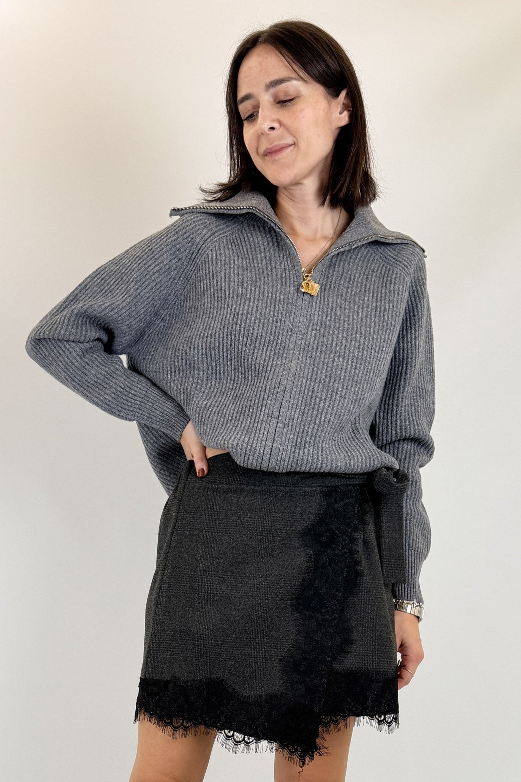 Giacca zip 100% lana
