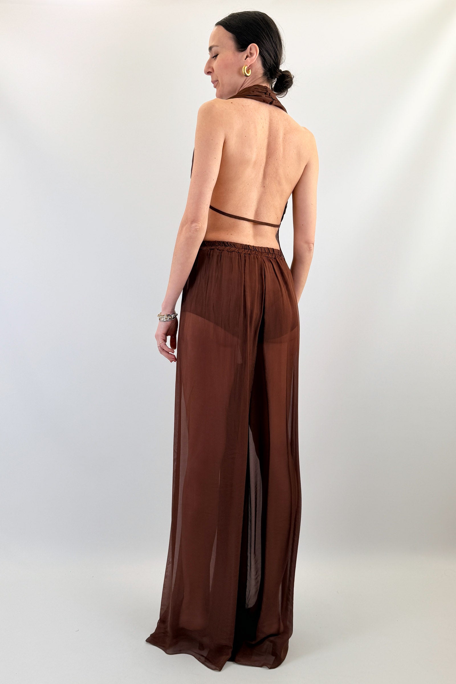 Pantalone misto seta e spacchi