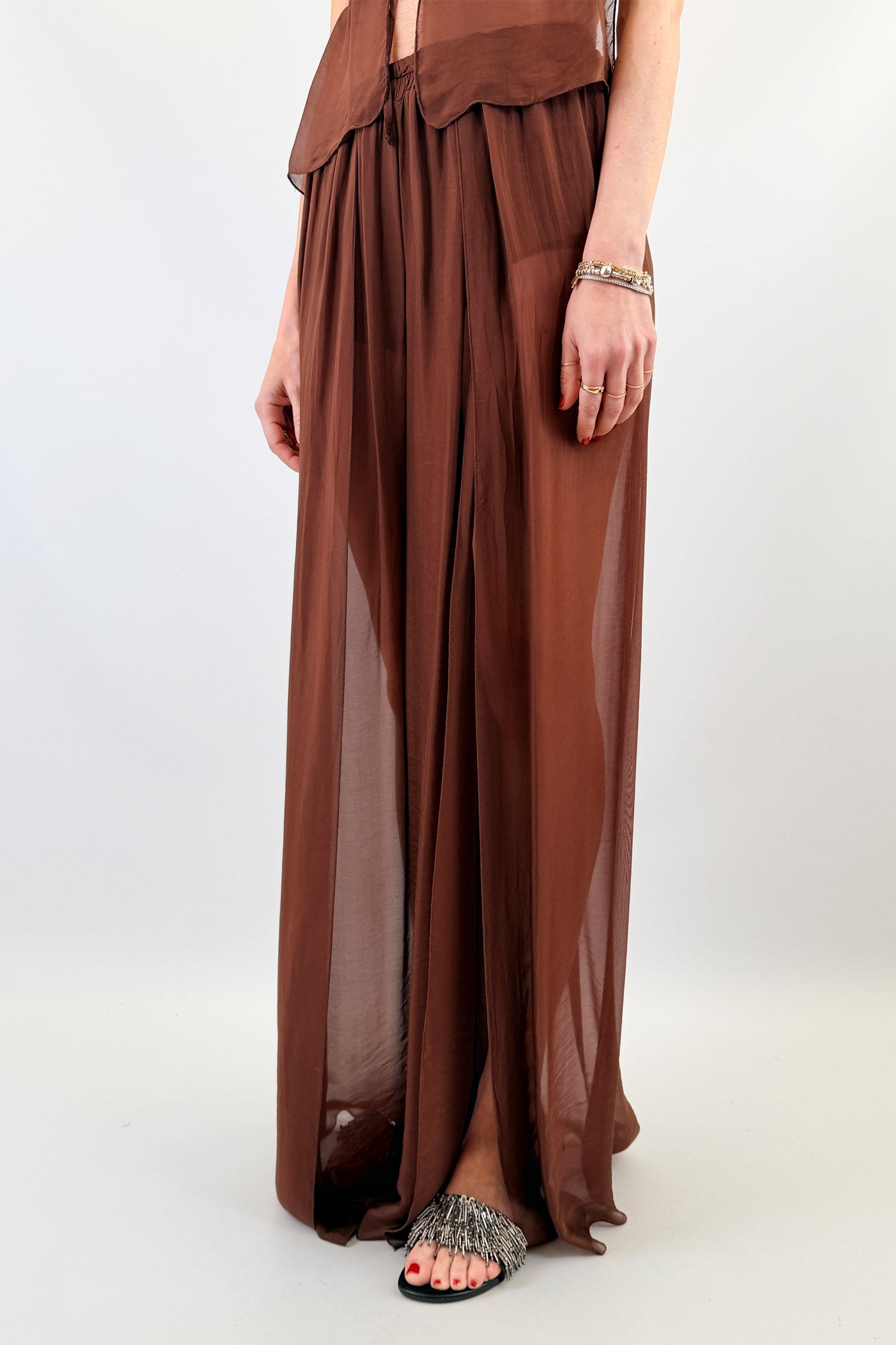 Pantalone misto seta e spacchi