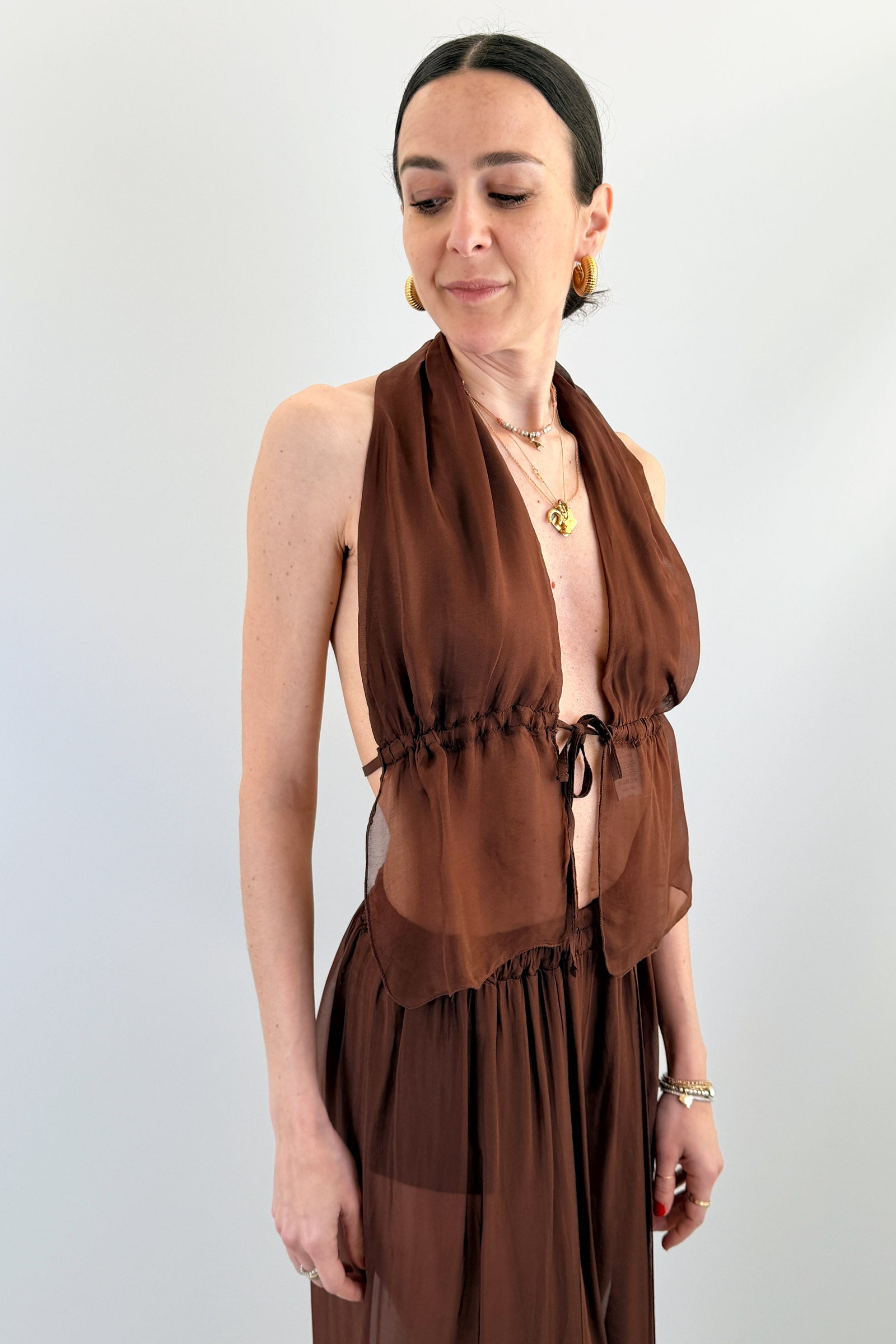 Top schiena nuda misto seta